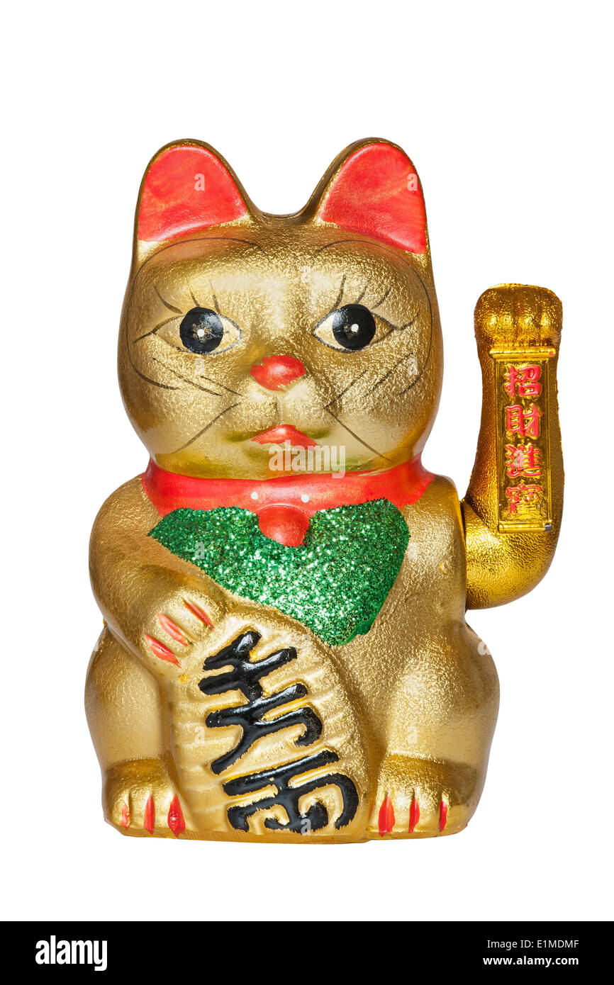 The Maneki Neki Cat is traditional cultural statue from Japan that is believed to bring great wealth and fortune to the owner. Stock Photo