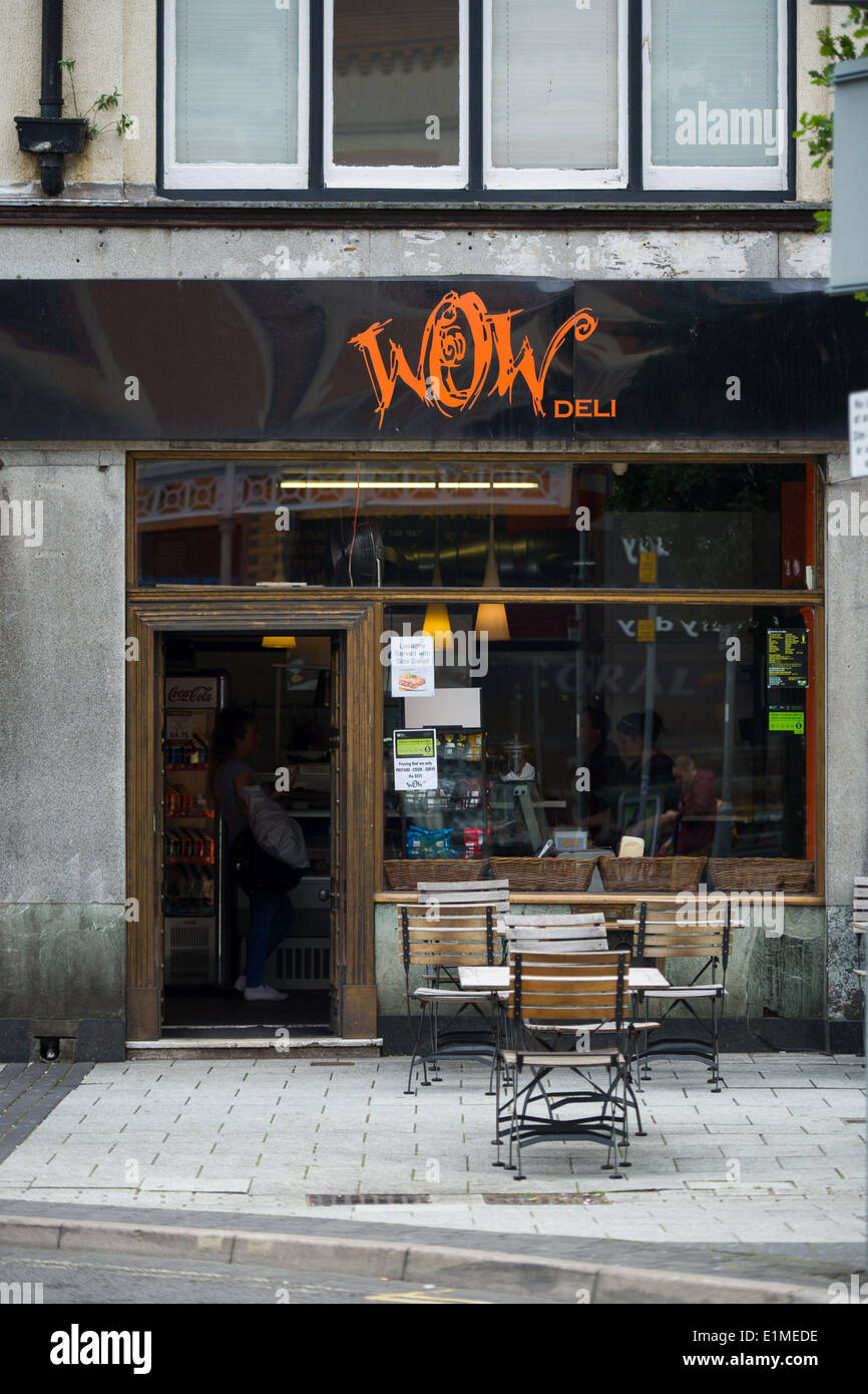 The exterior of Wow Deli on Churchill Way in Cardiff, UK Stock Photo