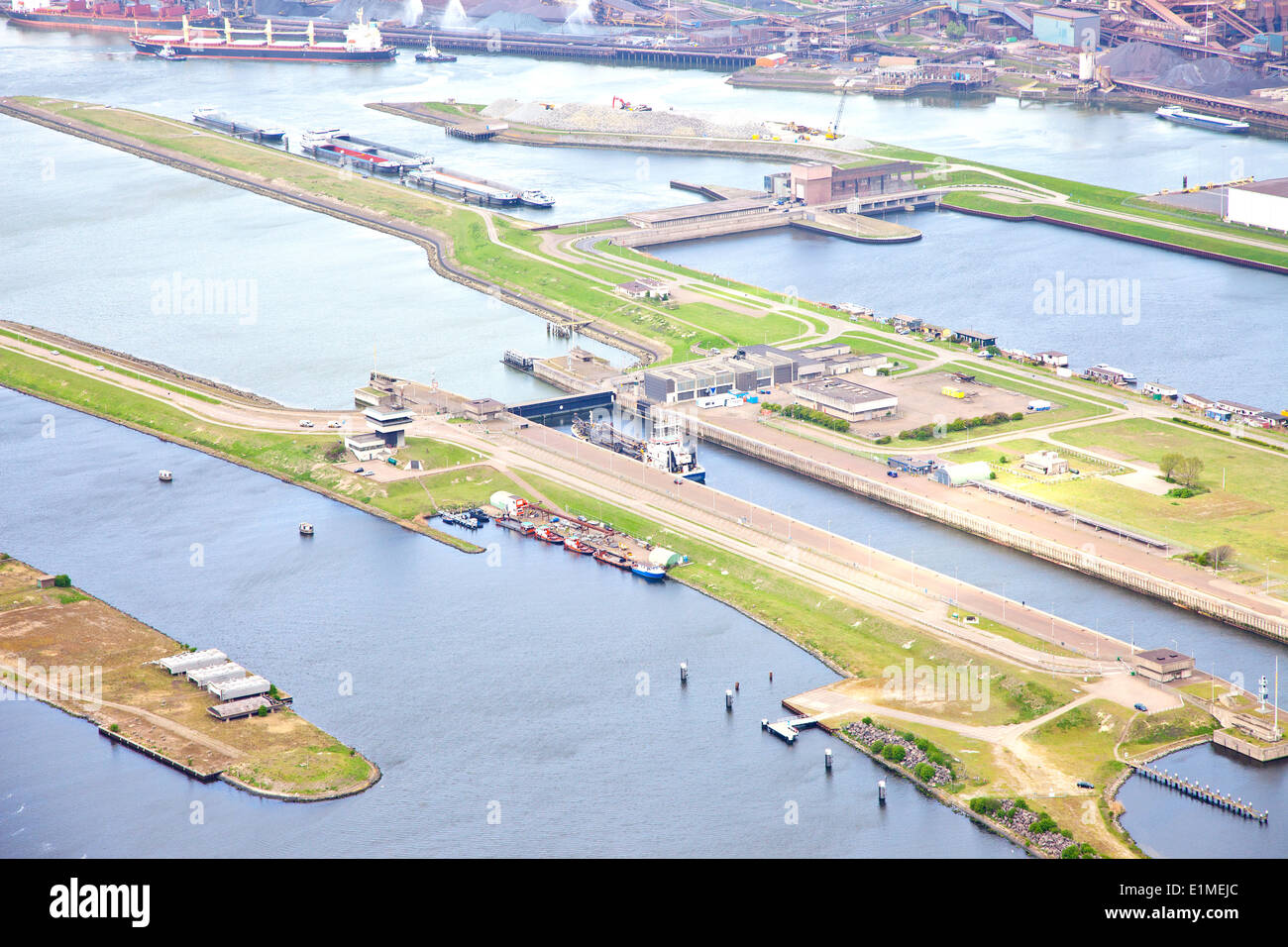 Aerial view at sea lock IJmuiden, The Netherlands Stock Photo