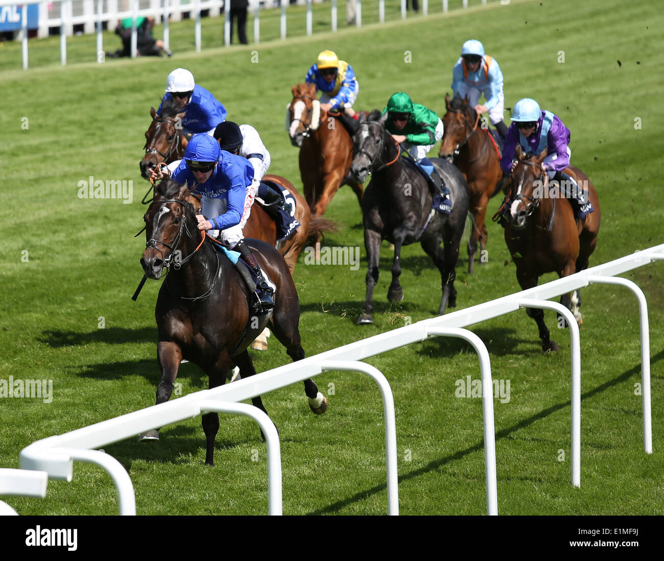 Epsom, UK. 06th June, 2014. French Navy under Adam Kirby wins The Investec Diomed Stakes during Ladies Day of the 2014 Epsom Derby Festival. Credit:  Action Plus Sports/Alamy Live News Stock Photo