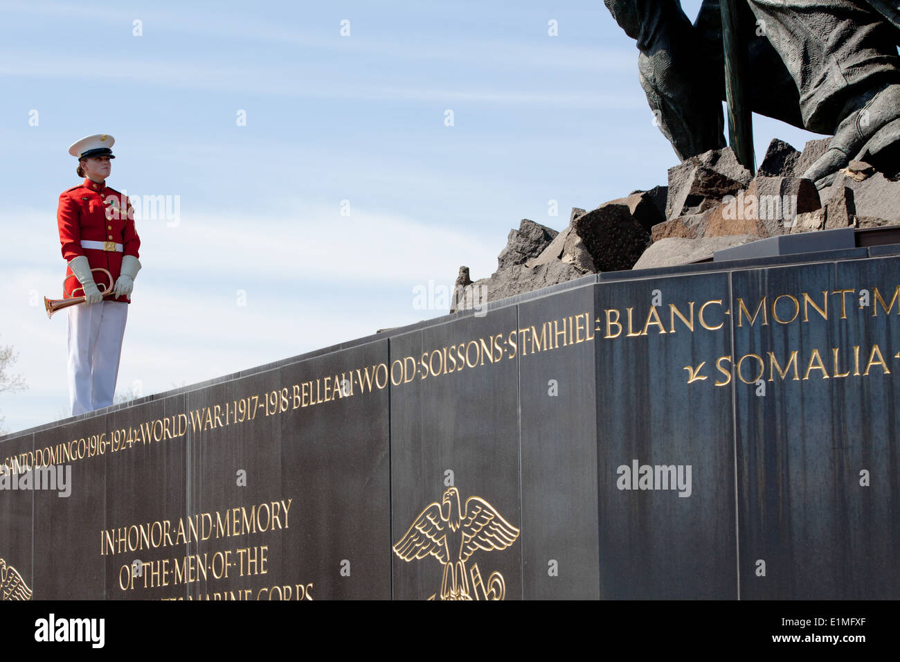 U.S. Marine Corps Staff Sgt. Codie Williams, a ceremonial bugler with the United States Marine Drum and Bugle Corps, stands on Stock Photo