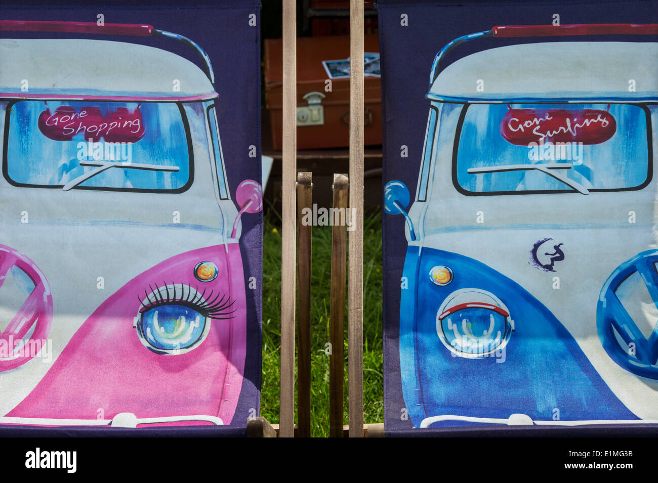 Two his and hers VW Campervan deckchairs Stock Photo