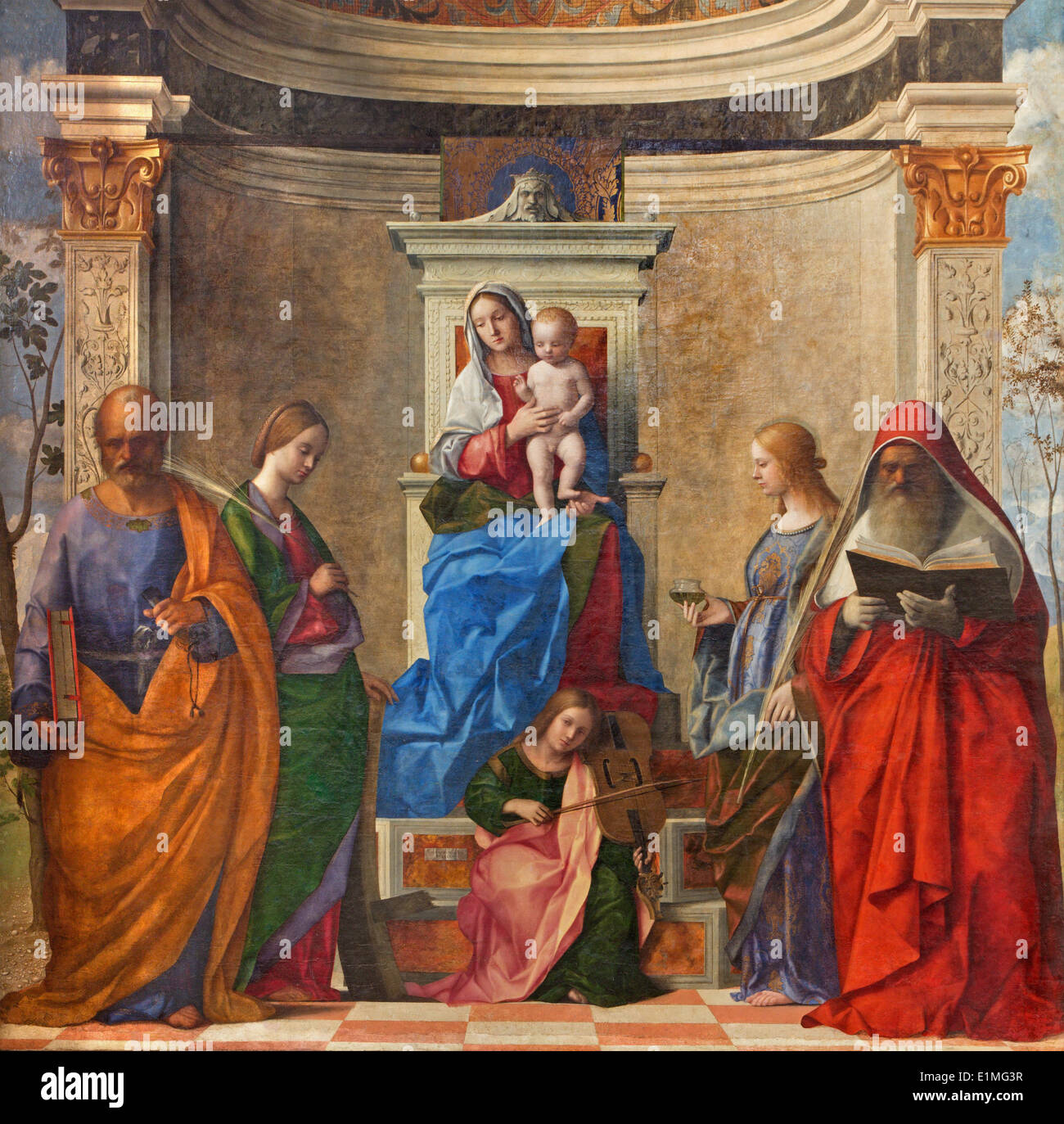 VENICE, ITALY - MARCH 12, 2014: 'Sacra conversazione' by Giovanni Bellini (1505) from Chiesa di San Zaccaria church. Stock Photo