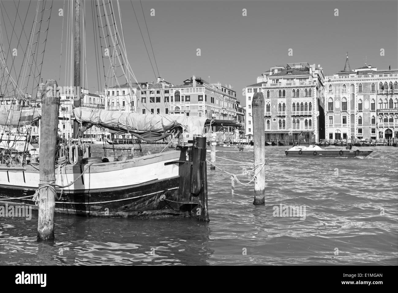 VENICE, ITALY - MARCH 13, 2014: Sailboat and Canal Grande. Stock Photo