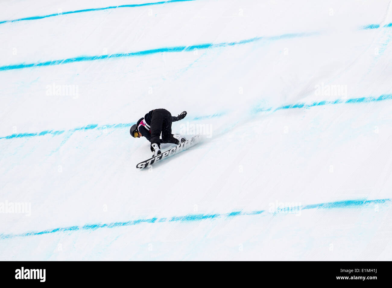 Rebecca Torr (NZL) competing in Ladies's Snowboard Slopestyle at the Olympic Winter Games, Sochi 2014 Stock Photo