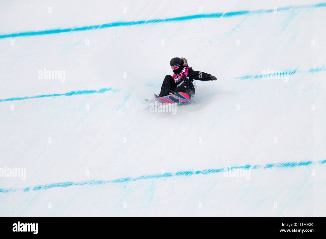 Shelly Gotlieb (NZL) competing in Ladies's Snowboard Slopestyle at the Olympic Winter Games, Sochi 2014 Stock Photo
