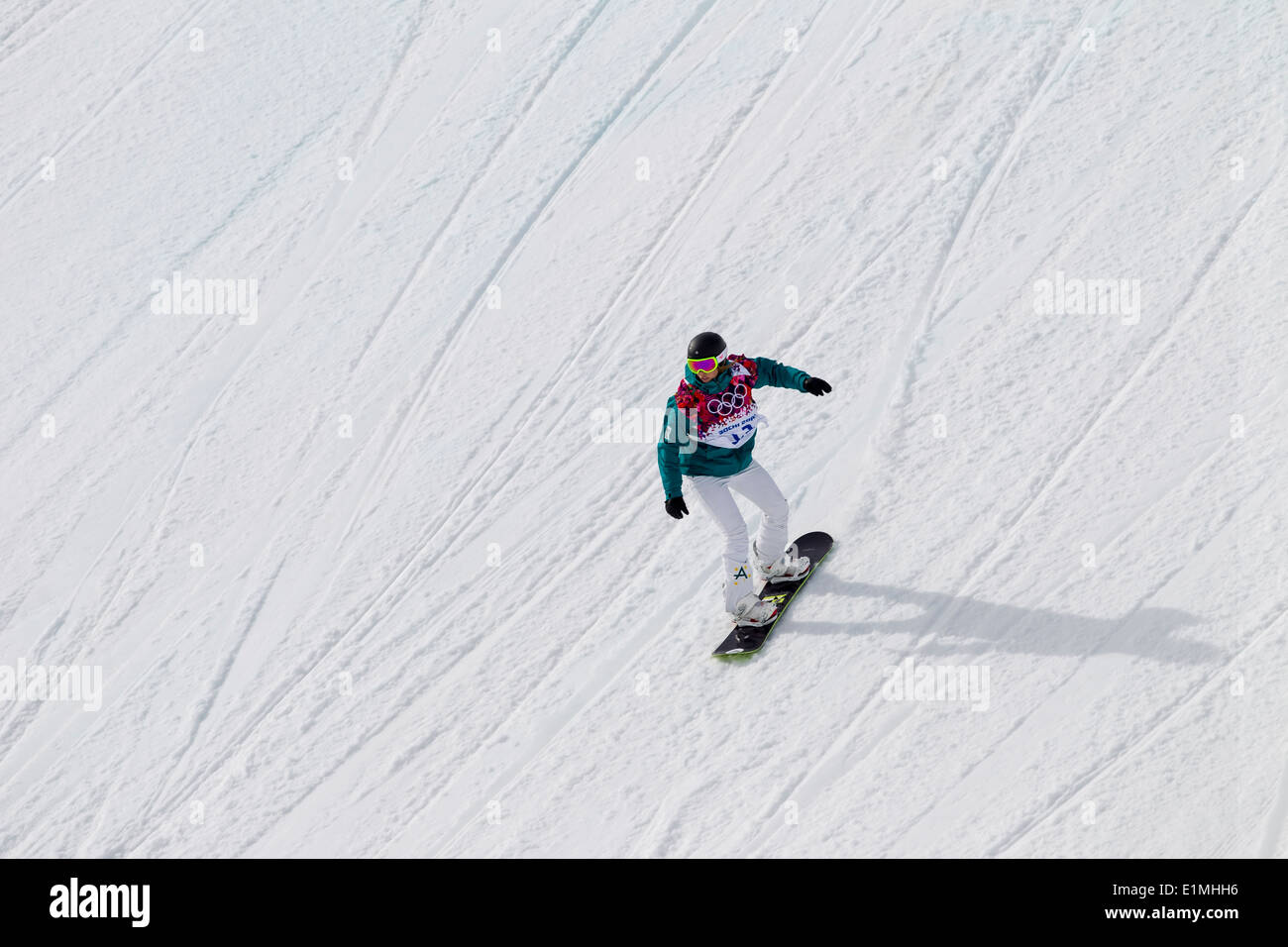 Torah Bright (AUS) competing in Ladies's Snowboard Slopestyle at the Olympic Winter Games, Sochi 2014 Stock Photo