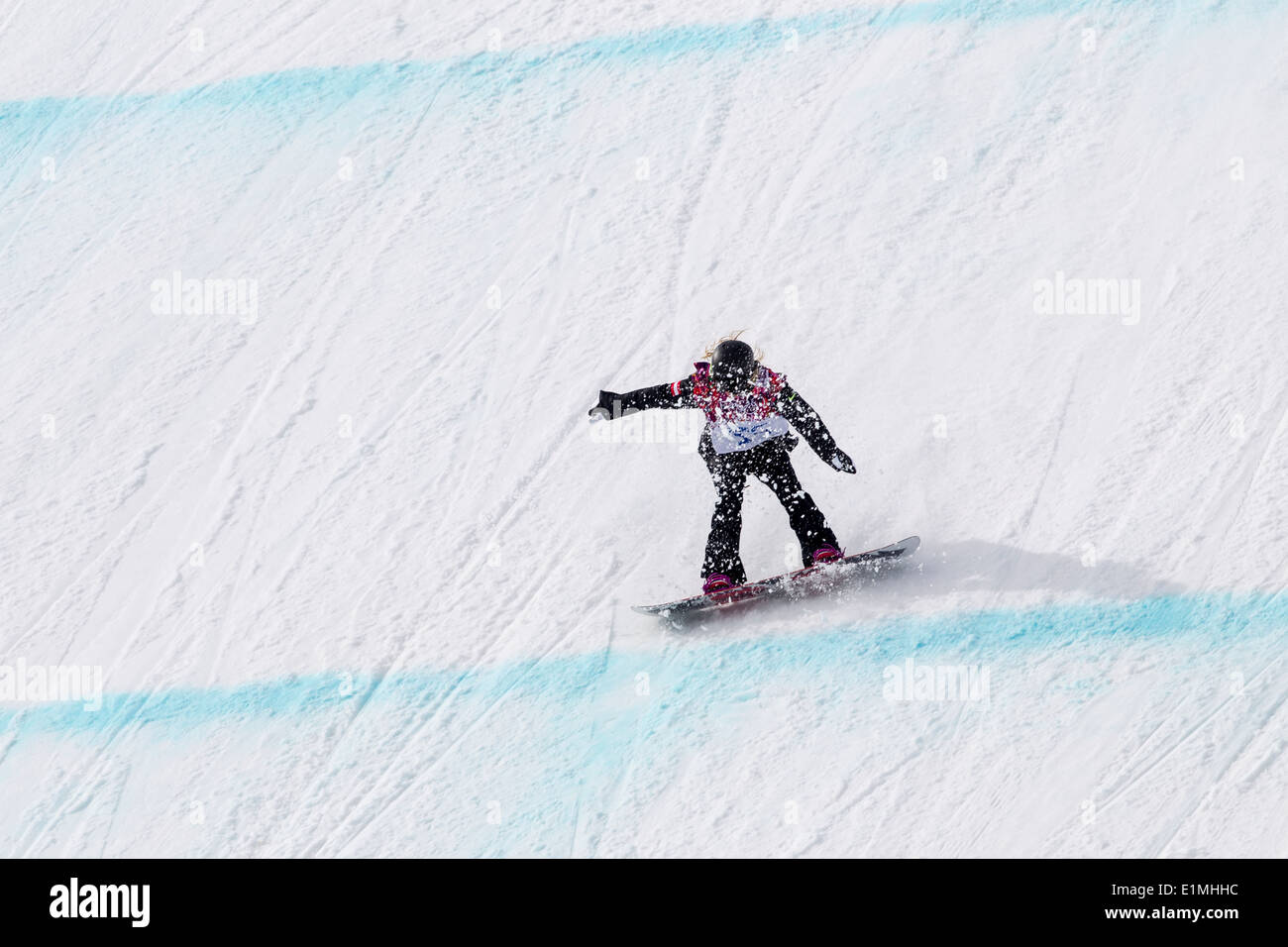 Anna Gasser (AUT) competing in Ladies's Snowboard Slopestyle at the Olympic Winter Games, Sochi 2014 Stock Photo