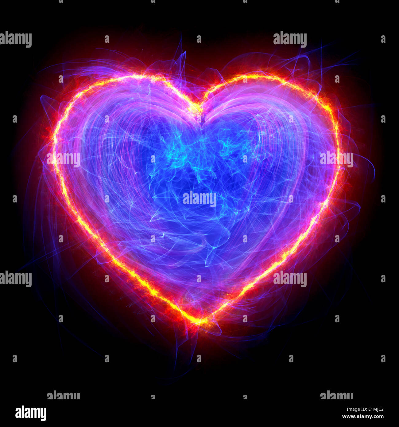 Heart shape energy abstract. On black background. Stock Photo