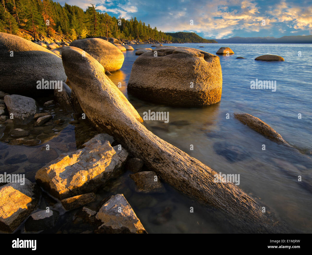 Boulder rocks on shoreline of Chimney Beach. Lake Tahoe, Nevada Stock Photo