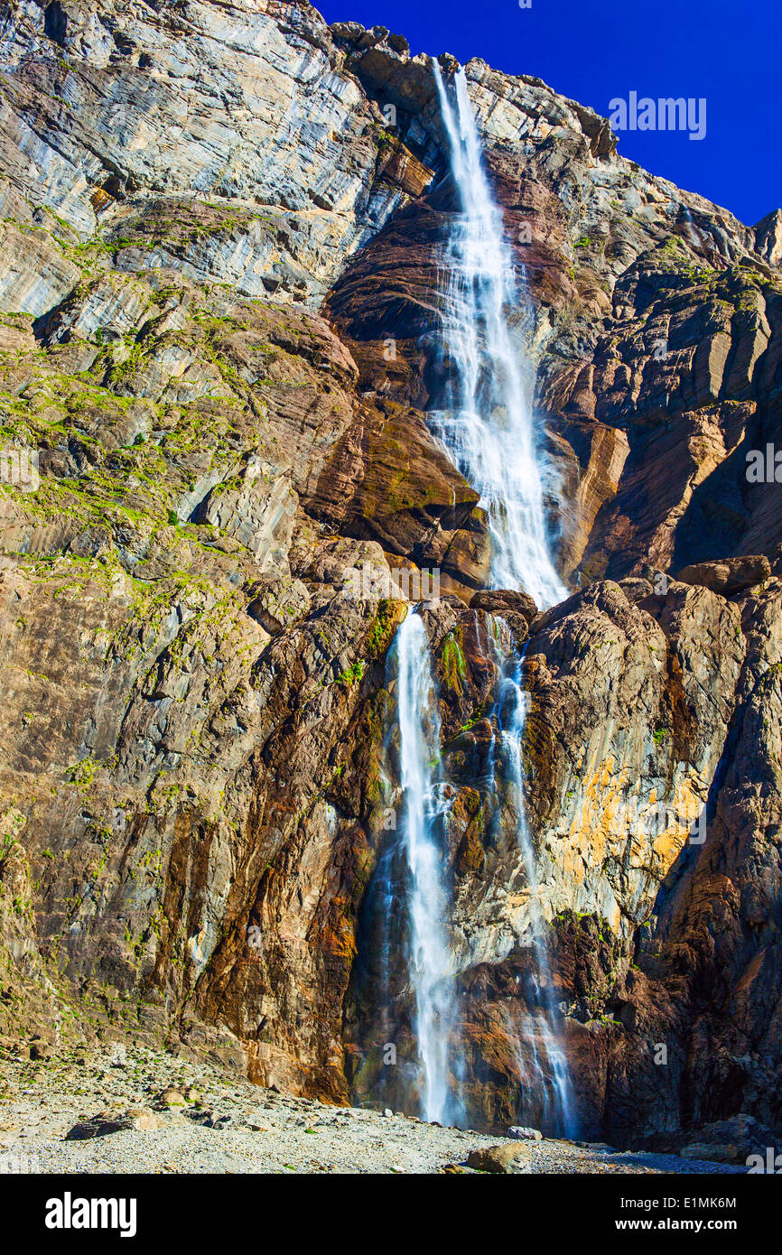 Waterfall in high mountains in Pyrenees. Stock Photo