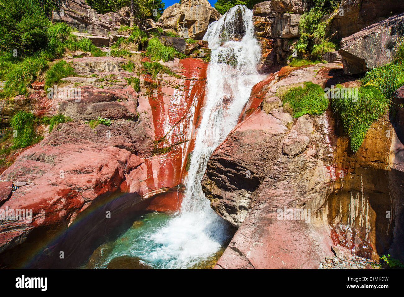 Waterfall in high mountains in Pyrenees. Stock Photo