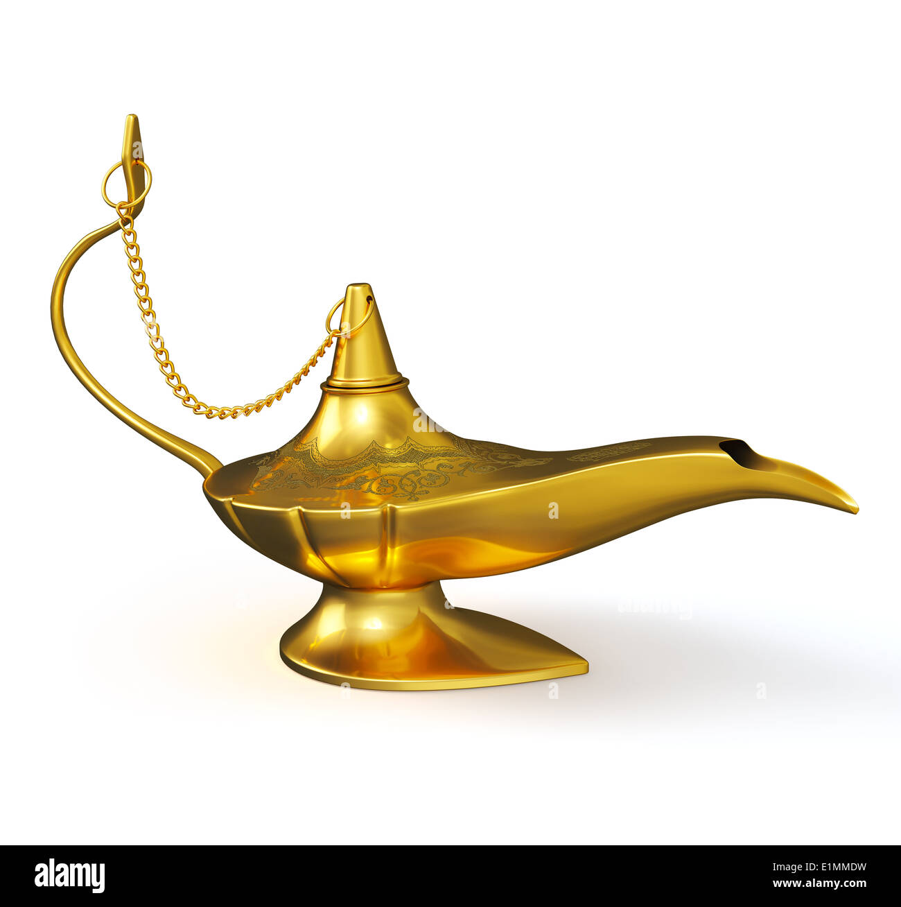 Golden Aladdin magic genie lamp isolated on white Stock Photo - Alamy