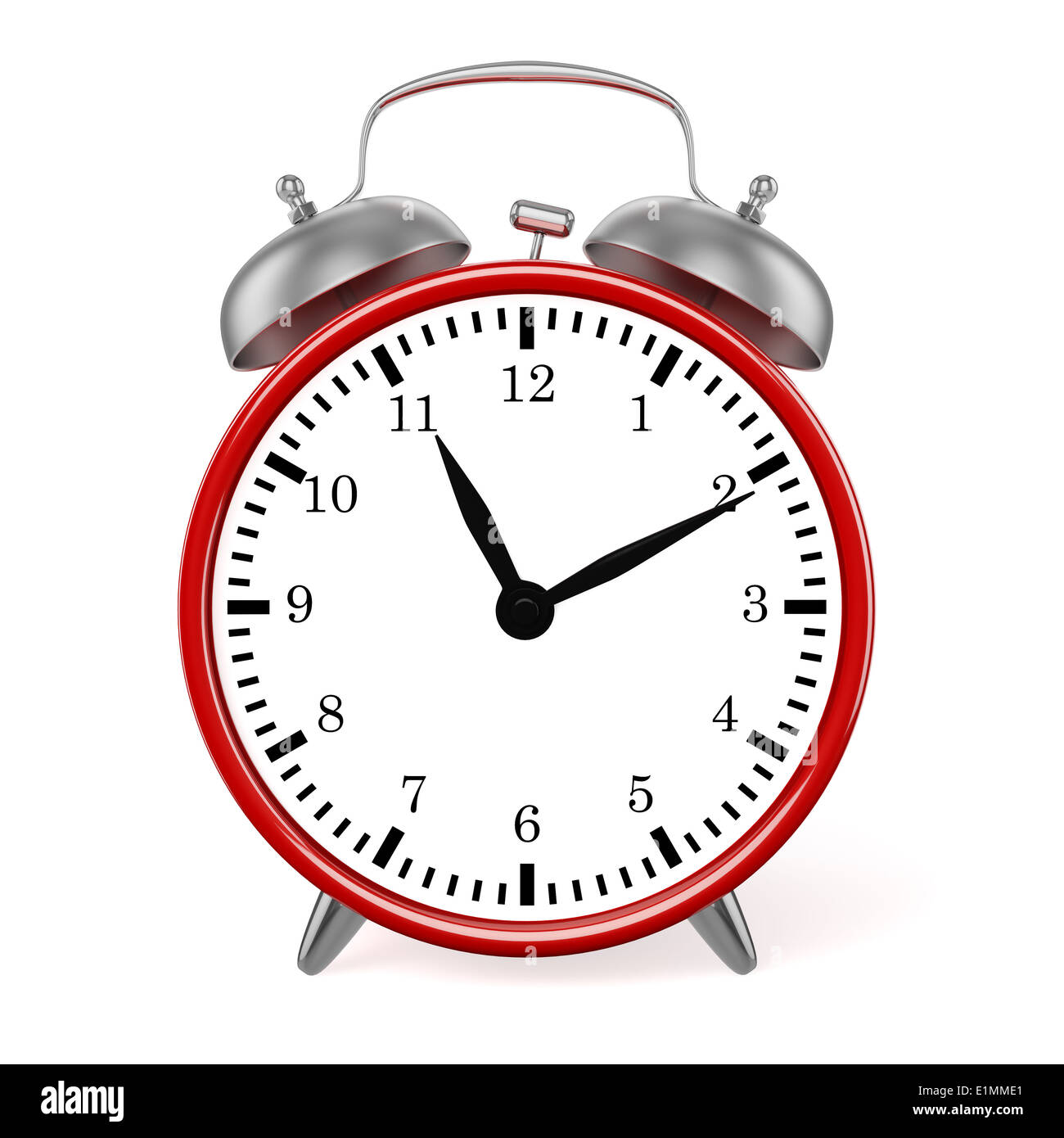 Red retro styled classic alarm clock isolated on white Stock Photo