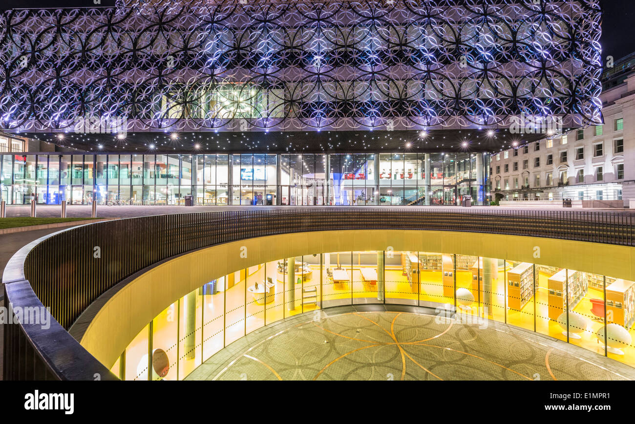 A night view of Birmingham city centre at night, showing Centenary Square and the new library of