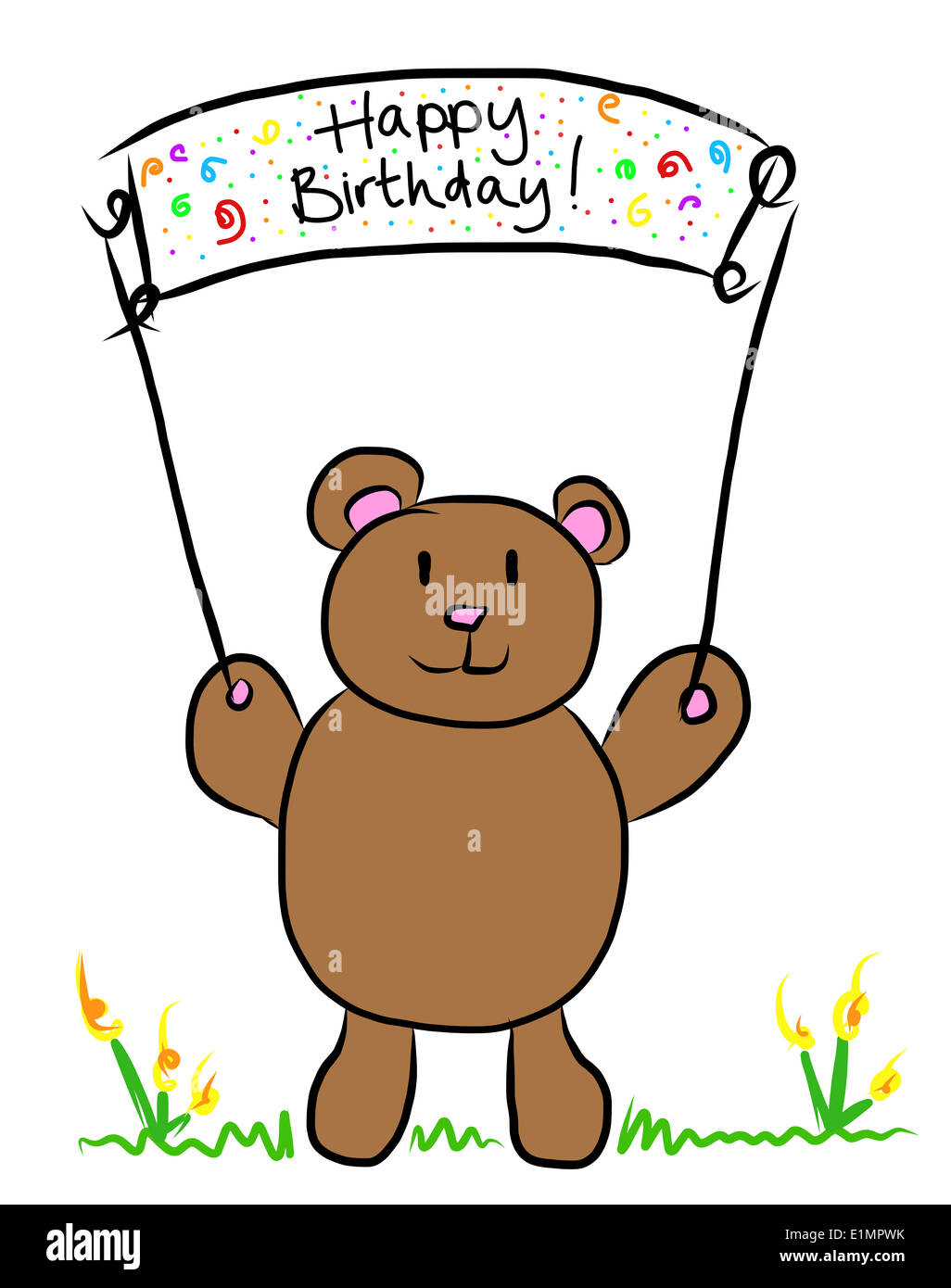 Illustration Of A Teddy Bear Holding A Happy Birthday Banner Stock