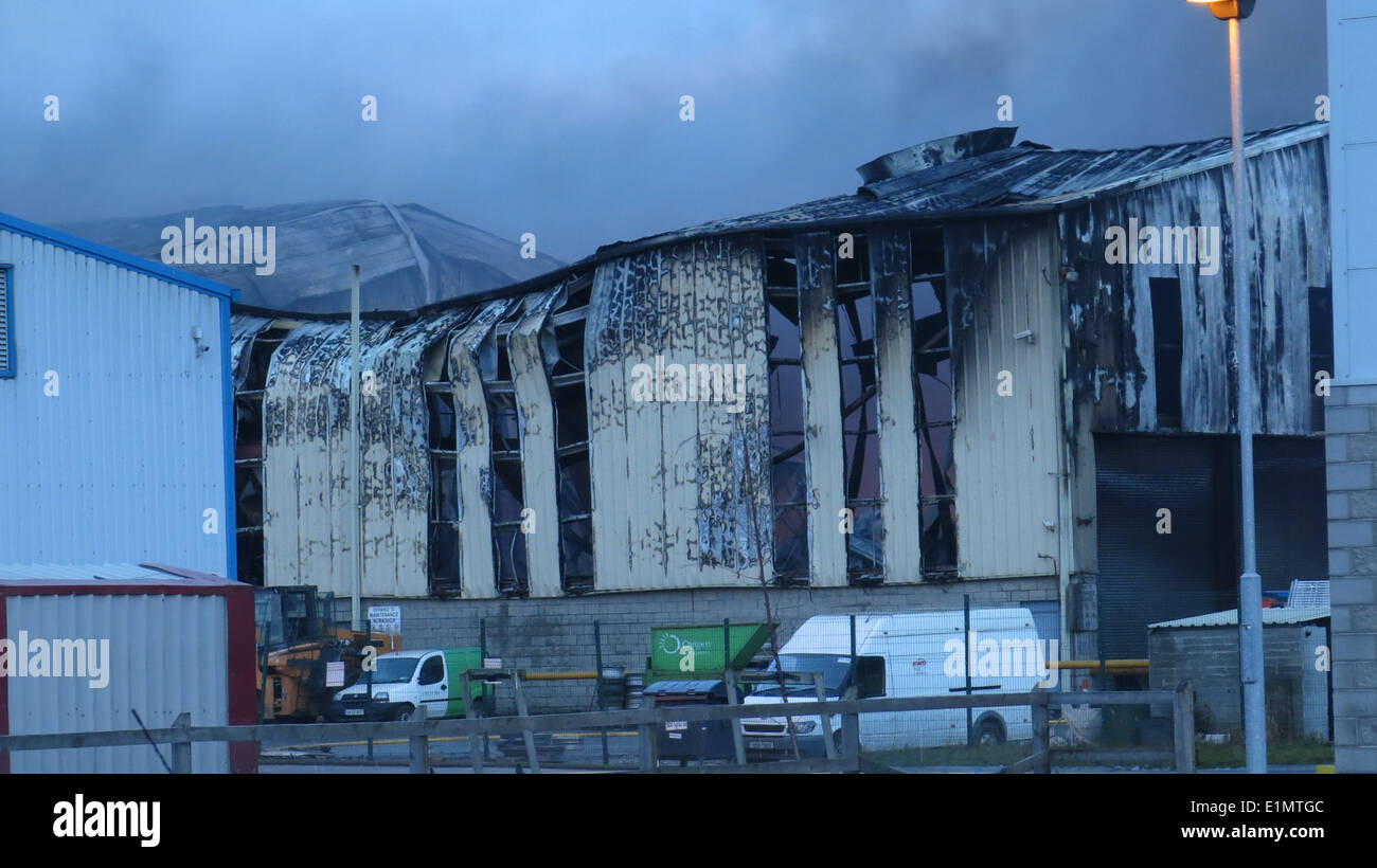 The burned out shell of a building after a major fire at the Ballymount