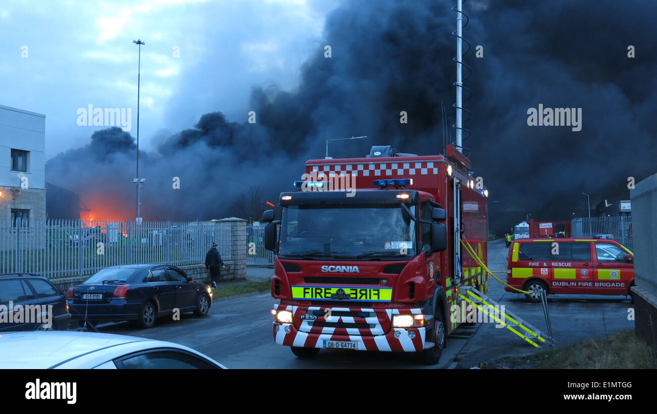 A Dublin Fire Brigade truck at a major fire at the Ballymount