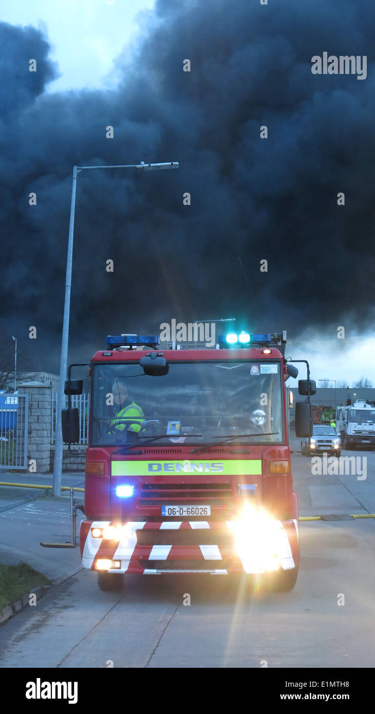 A Dublin Fire Brigade truck at a major fire at the Ballymount