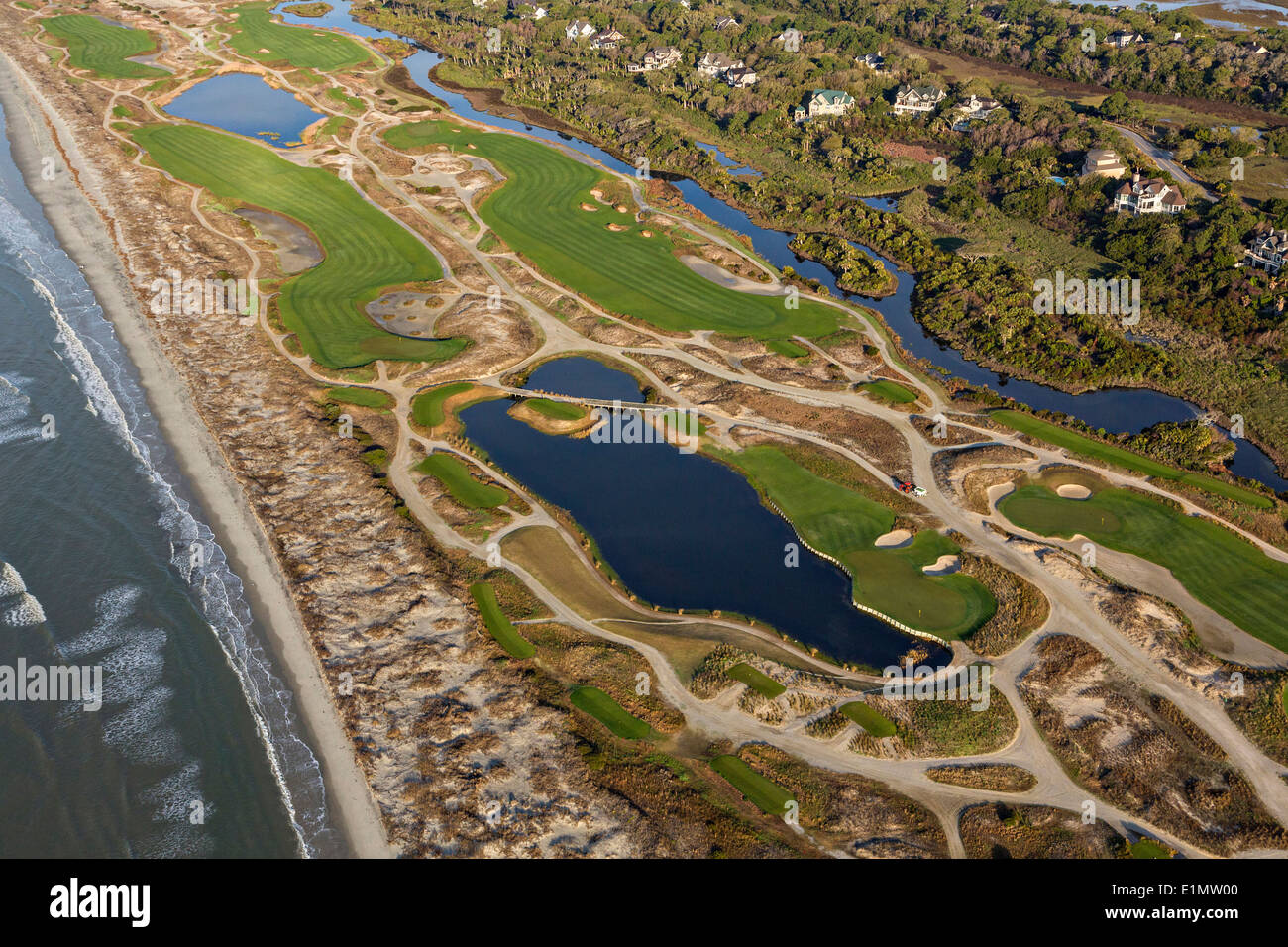 Aerial view of the Ocean Course in Kiawah Island, SC. Stock Photo