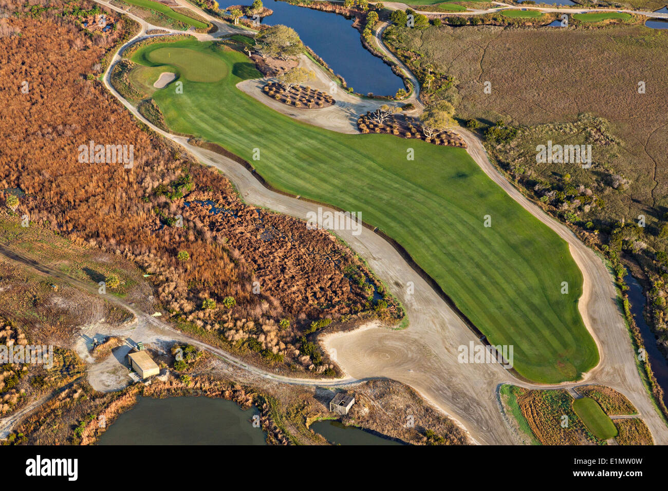 Aerial view of the Ocean Course in Kiawah Island, SC. Stock Photo