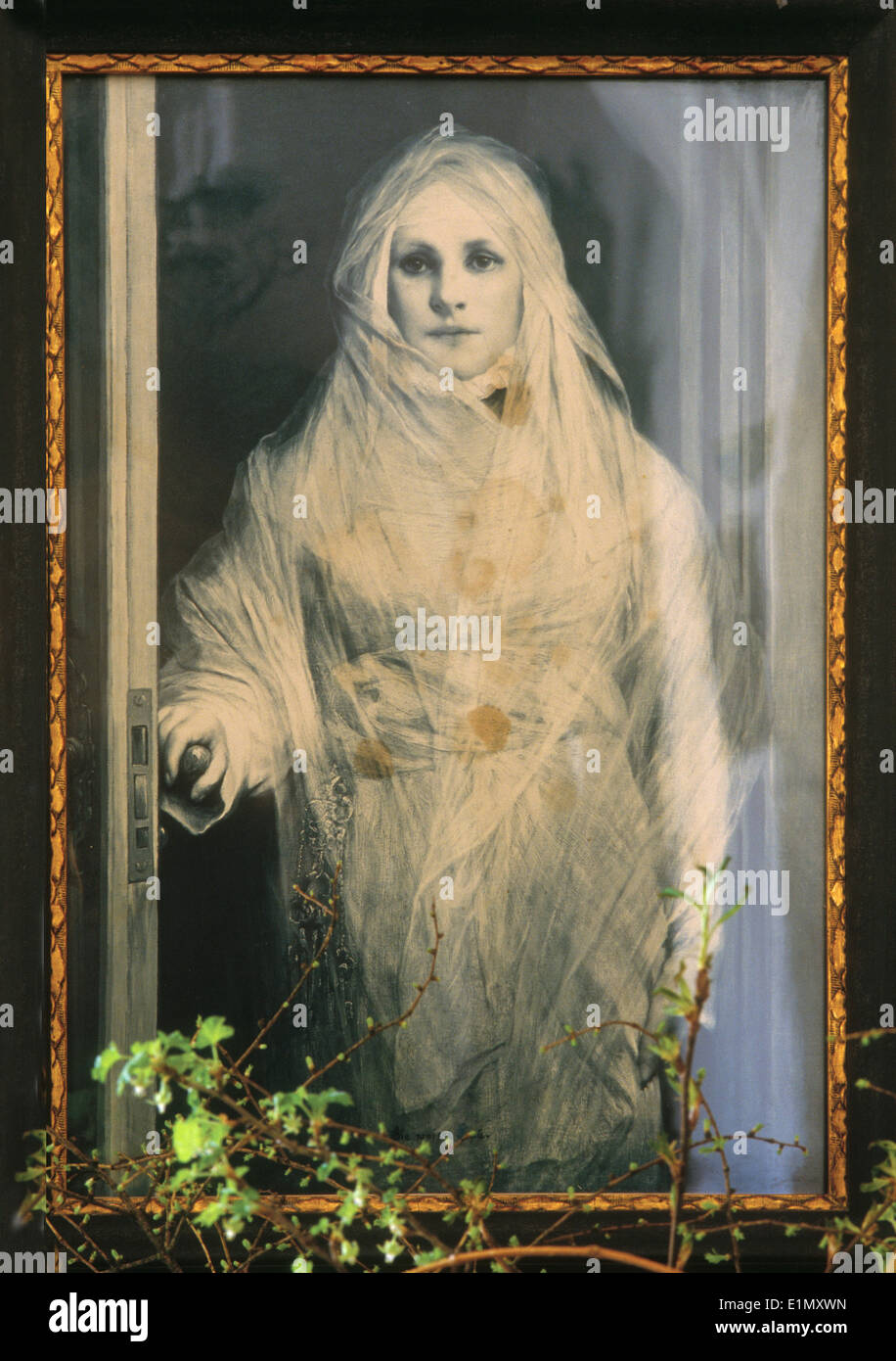 Female ghost known as White Lady painted by German painter Gabriel von Max. Bouzov Castle, Moravia, Czech Republic. Stock Photo