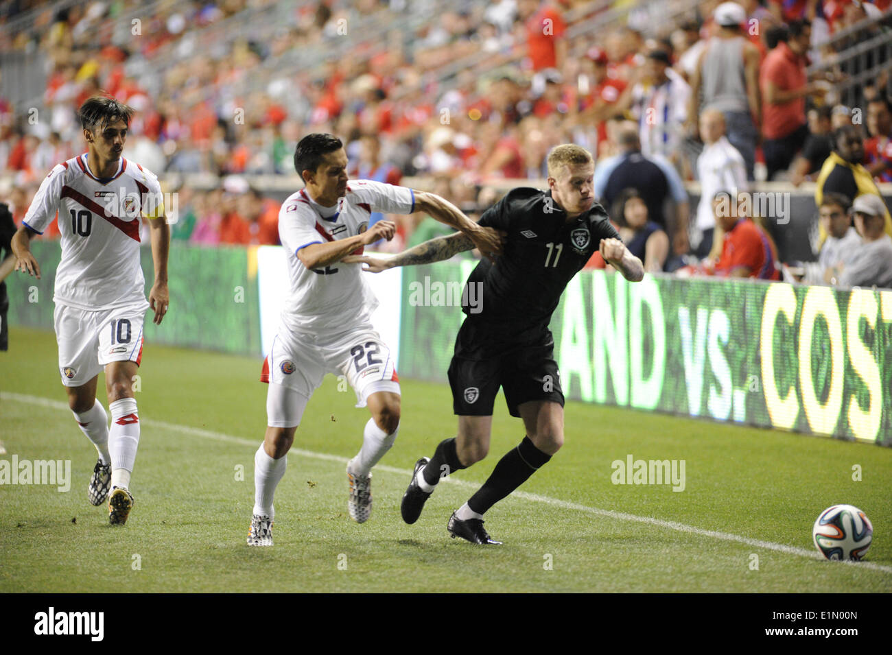 Chester, Pennsylvania, USA. 6th June, 2014. Costs Rica player, JOSE MIGUEL CUBERO (22) in action against Ireland player, JAMES MCCLEAN (1I) during the Freedom Cup match held at PPL Park in Chester Pa Credit:  Ricky Fitchett/ZUMAPRESS.com/Alamy Live News Stock Photo