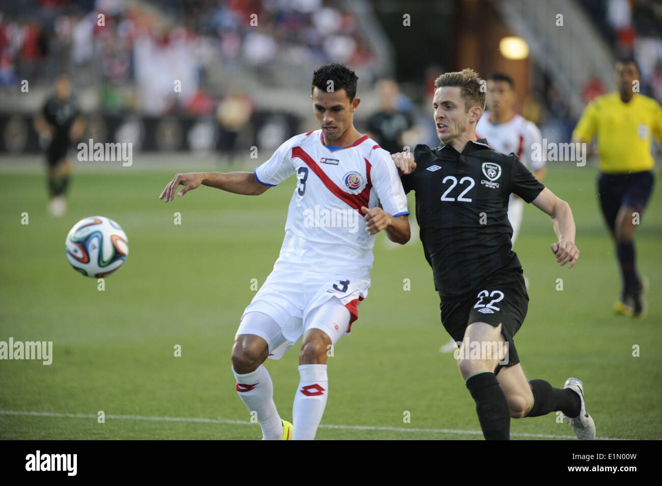 Chester, Pennsylvania, USA. 6th June, 2014. Costs Rica player GIANCARLO GONZALEZ (3) in action against Ireland player, KEVIN DOYLE (22) during the Freedom Cup match held at PPL Park in Chester Pa Credit:  Ricky Fitchett/ZUMAPRESS.com/Alamy Live News Stock Photo
