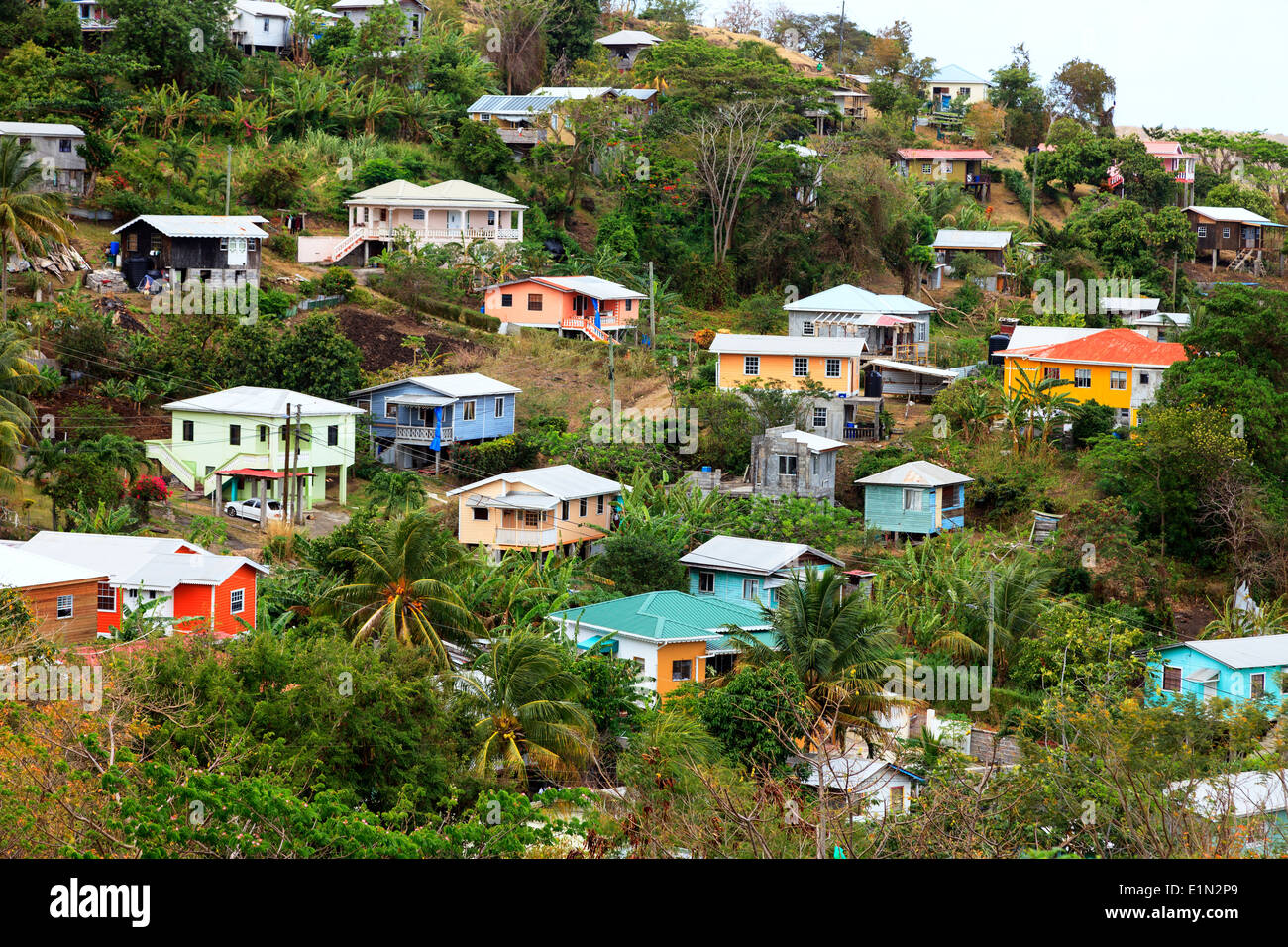 Traditional Grenadian housing on the hillside at Mont Tout, near St