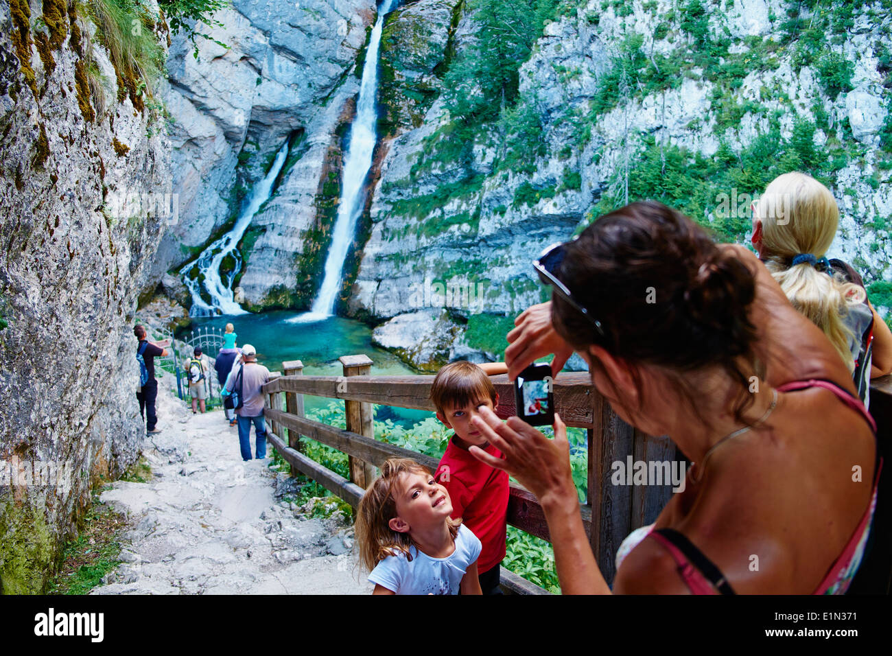 Slovenia, Gorenjska region, Triglav National Park, Bohinj, Savica waterfall Stock Photo