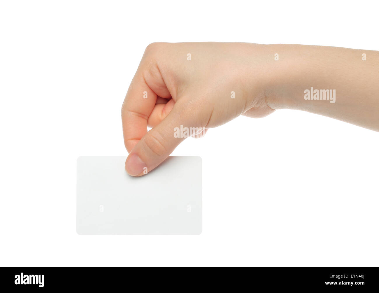 Hand holds charge card on white background Stock Photo