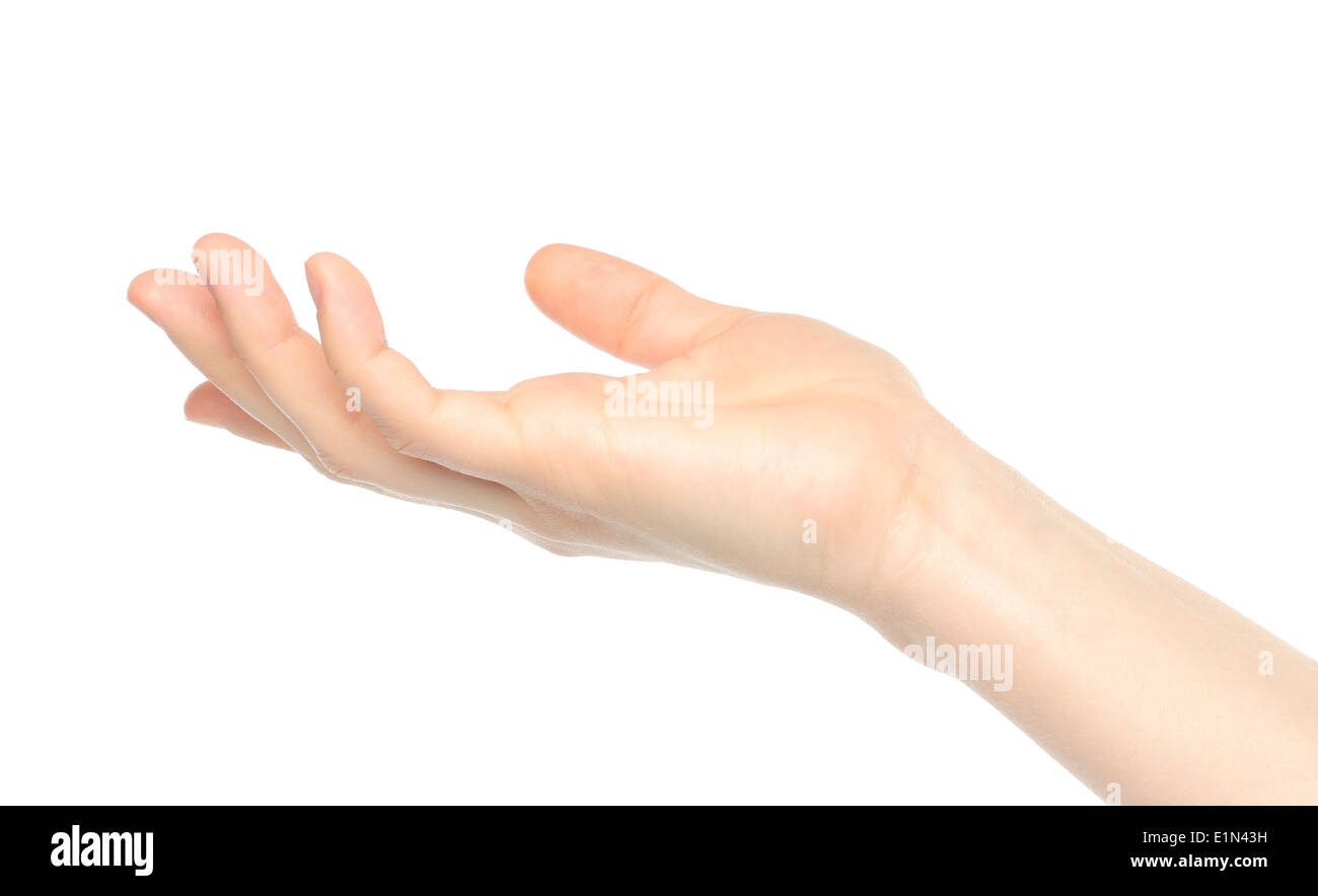 Open woman hand on white background Stock Photo