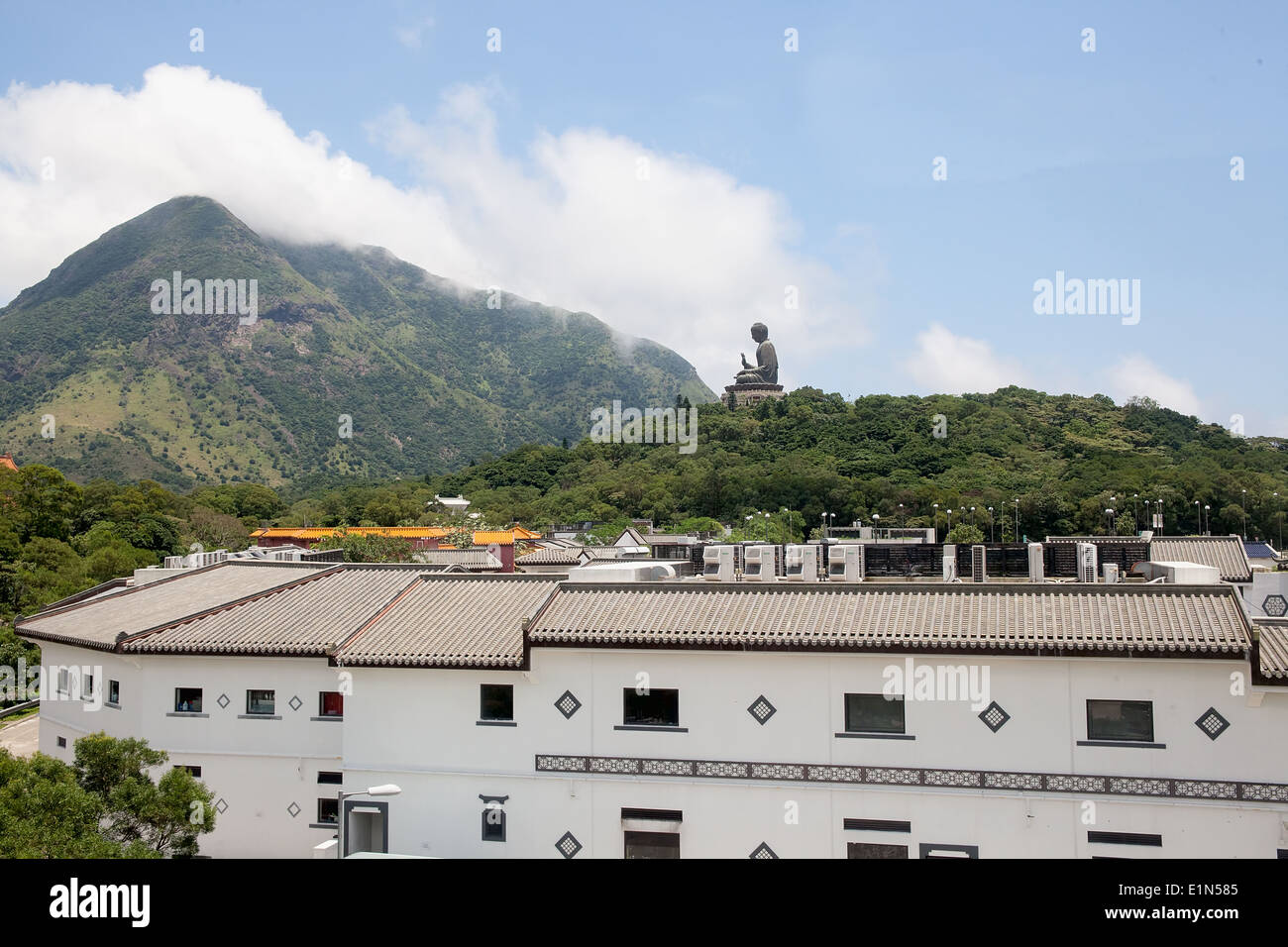 Tian Tan World Largest Sitting Bronze Buddha at Ngong Ping Village in Hong Kong Stock Photo