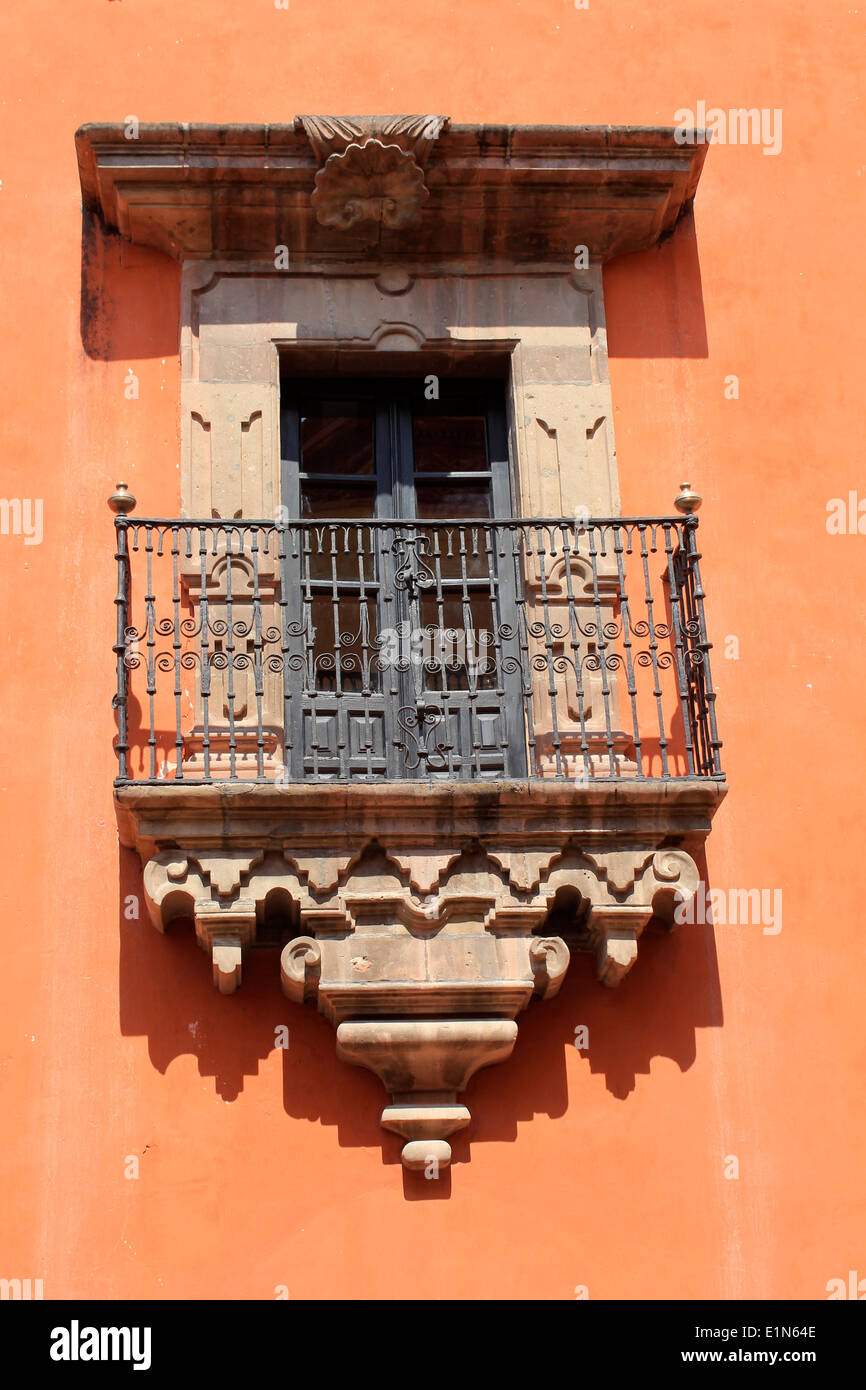 A Colonial style window and balcony seen in San Miguel de Allende, Guanajuato, Mexico Stock Photo