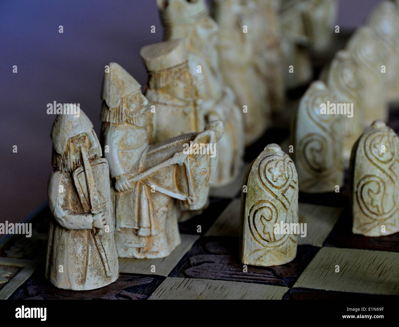 Images of  Lewis Chessmen. The original chessmen were found near Uig on the Isle of Lewis in about 1831. Stock Photo