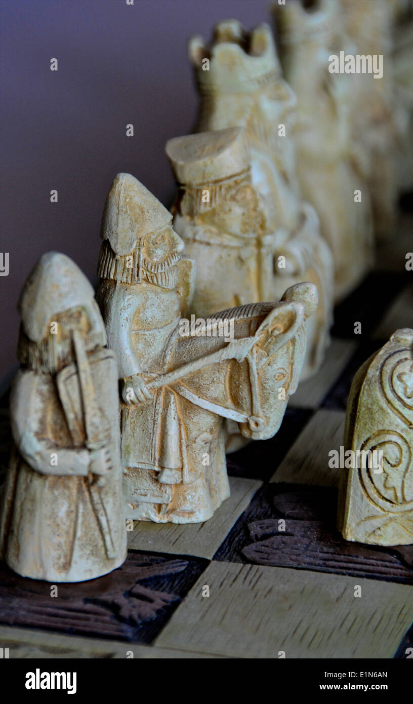 Images of  Lewis Chessmen. The original chessmen were found near Uig on the Isle of Lewis in about 1831. Stock Photo