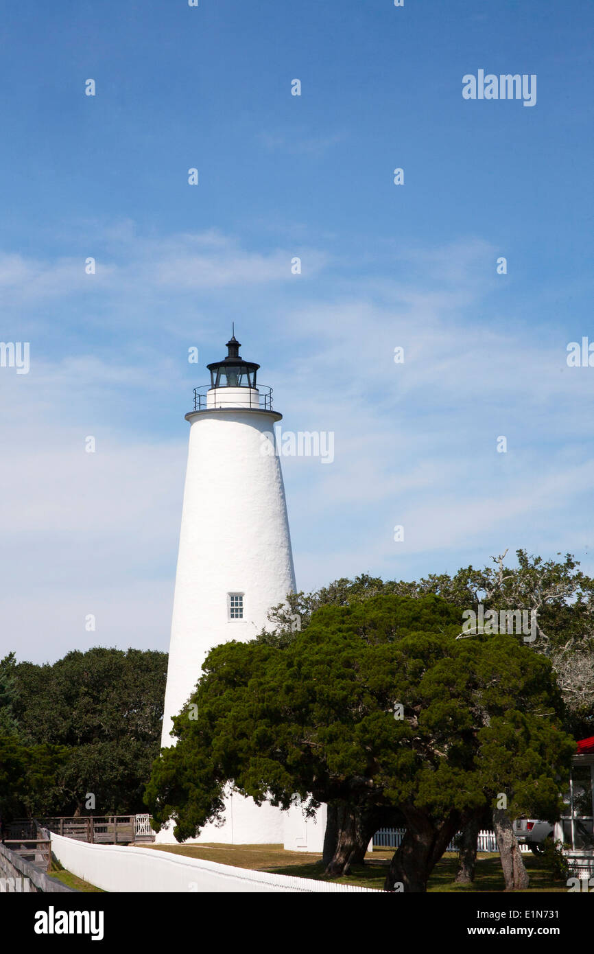Historic Ocracoke Lighthouse on the barrier islands of the Outer Banks, North Carolina Stock