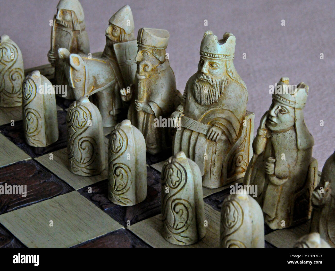 Images of  Lewis Chessmen. The original chessmen were found near Uig on the Isle of Lewis in about 1831. Stock Photo