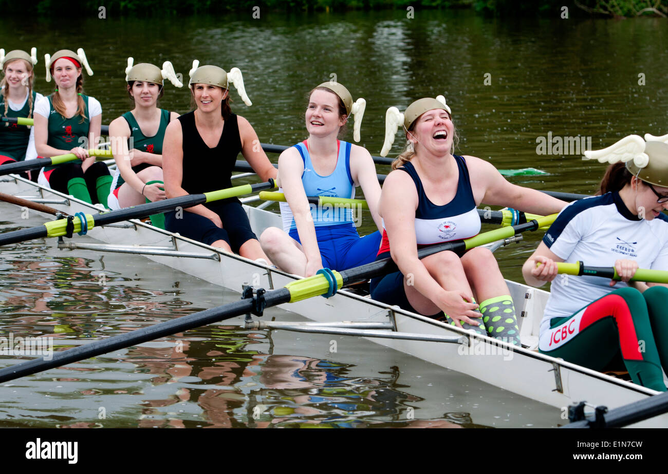Oxford May Eights, a Jesus College ladies eight, Oxford, UK Stock Photo