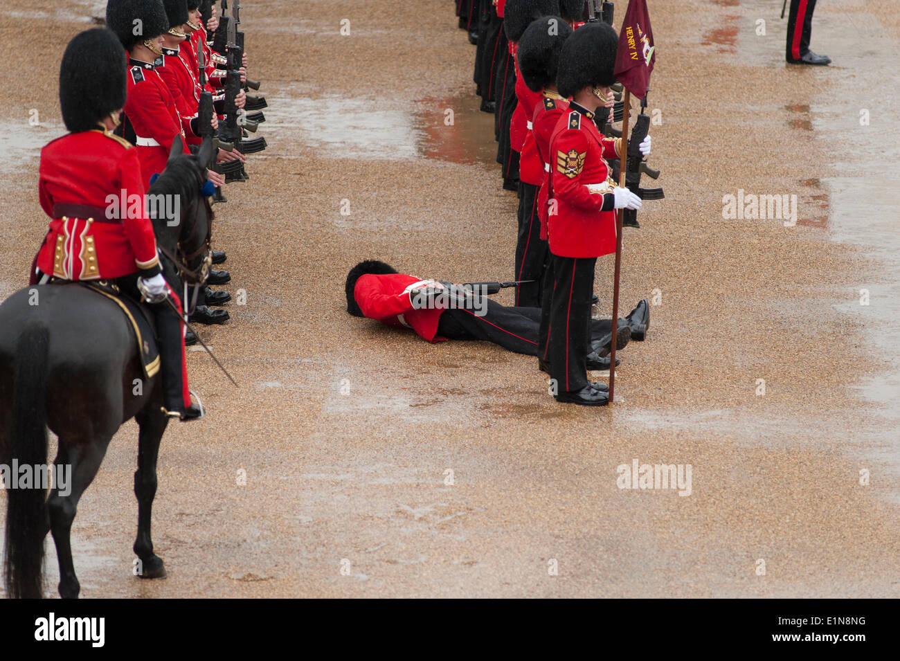 Horse Guards, London UK. 7th June 2014. Torrential rain during the