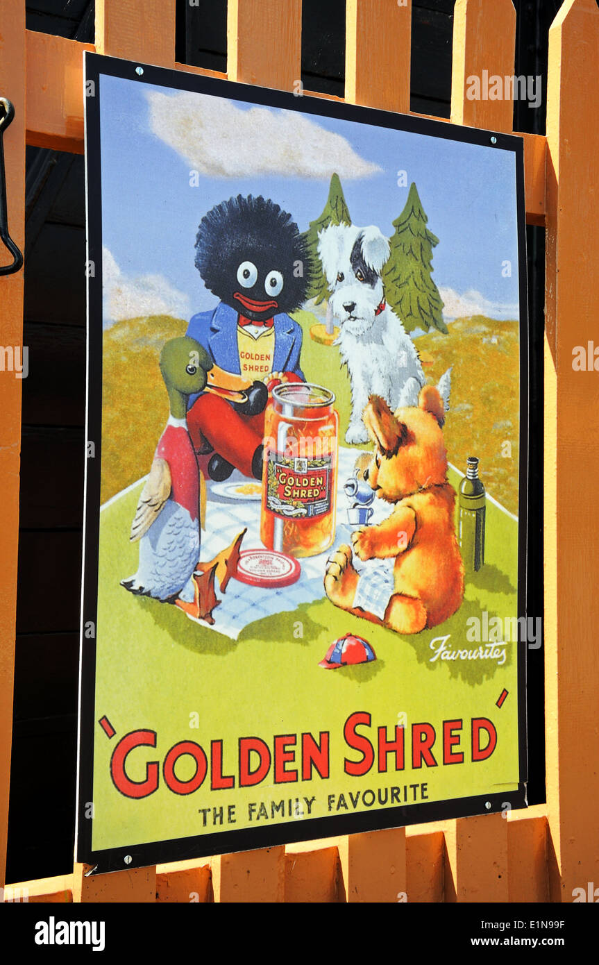 Retro Golden Shred marmalade advert poster at the railway station, Hampton Loade, Shropshire, England, UK, Western Europe. Stock Photo