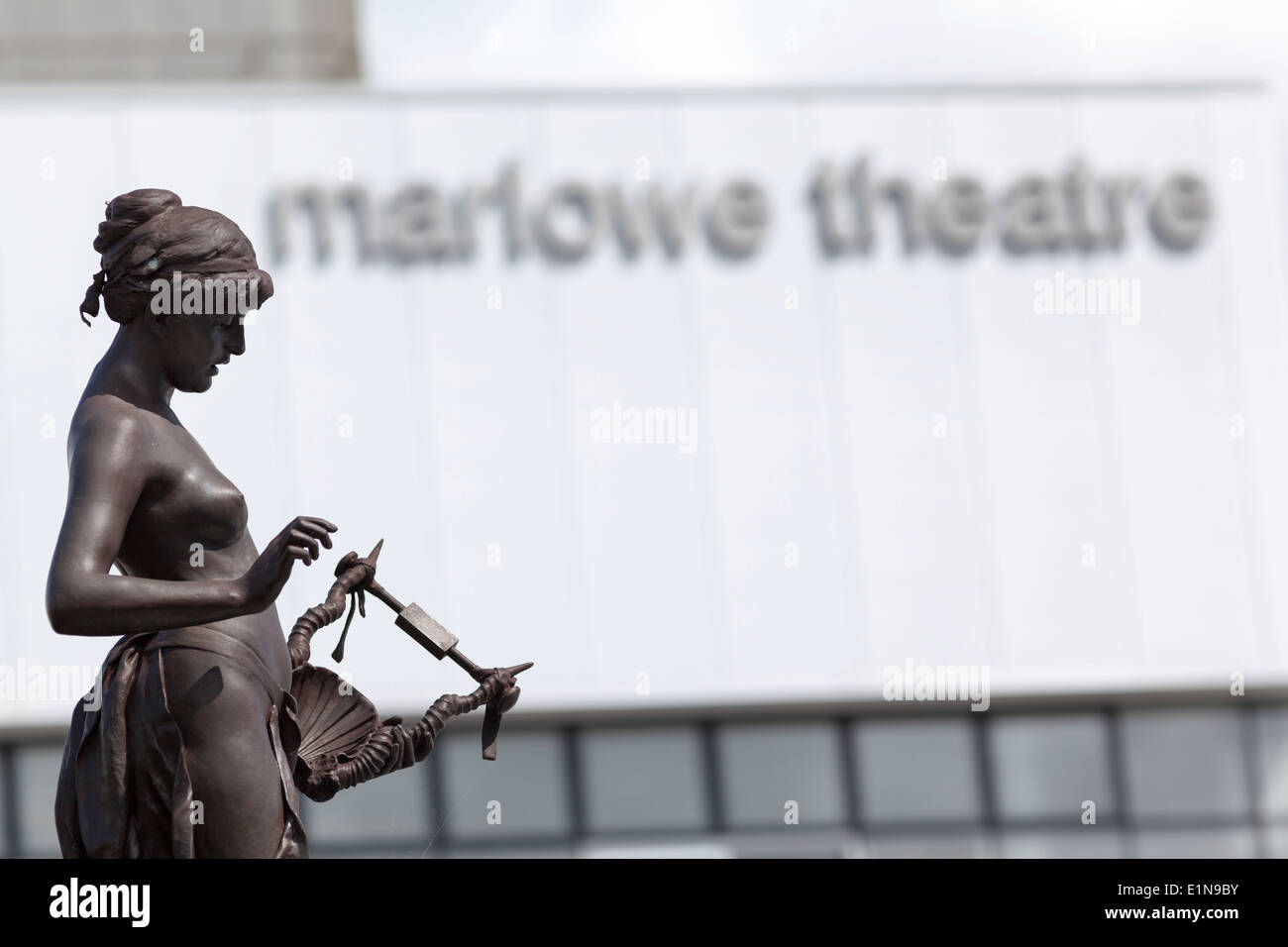 UK, Canterbury, Marlowe Theatre and the Marlowe memorial statue by Mr