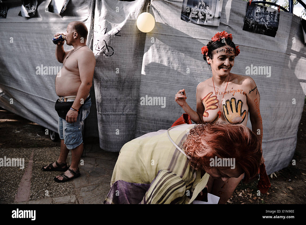 Thessaloniki, Greece. 6th June, 2014. For seventh consecutive year a naked  bike ride held in Thessaloniki. Hundreds of people rode bikes through the  streets of Thessaloniki center Credit: Giannis  Papanikos/NurPhoto/ZUMAPRESS.com/Alamy Live News