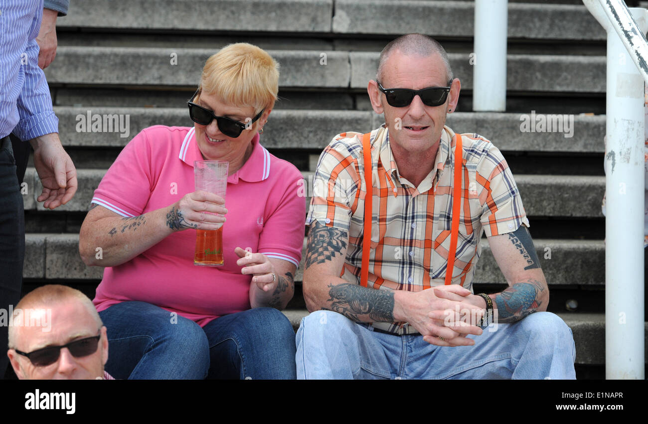 Brighton Sussex UK - Hundreds of skinheads from around the country enjoying the annual Great Skinhead Reunion weekend in Brighton organised by Dr Martens at the Volks Tavern on the seafront Credit:  Simon Dack/Alamy Live News Stock Photo