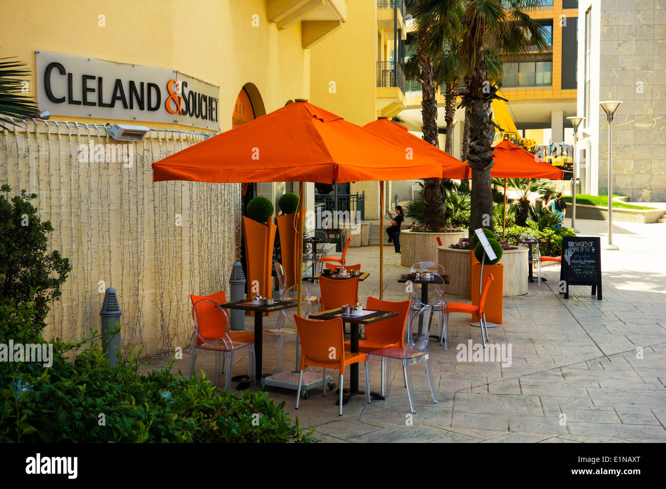 Café and shop, near the marina at Portomaso, St Julians, Malta. Stock Photo