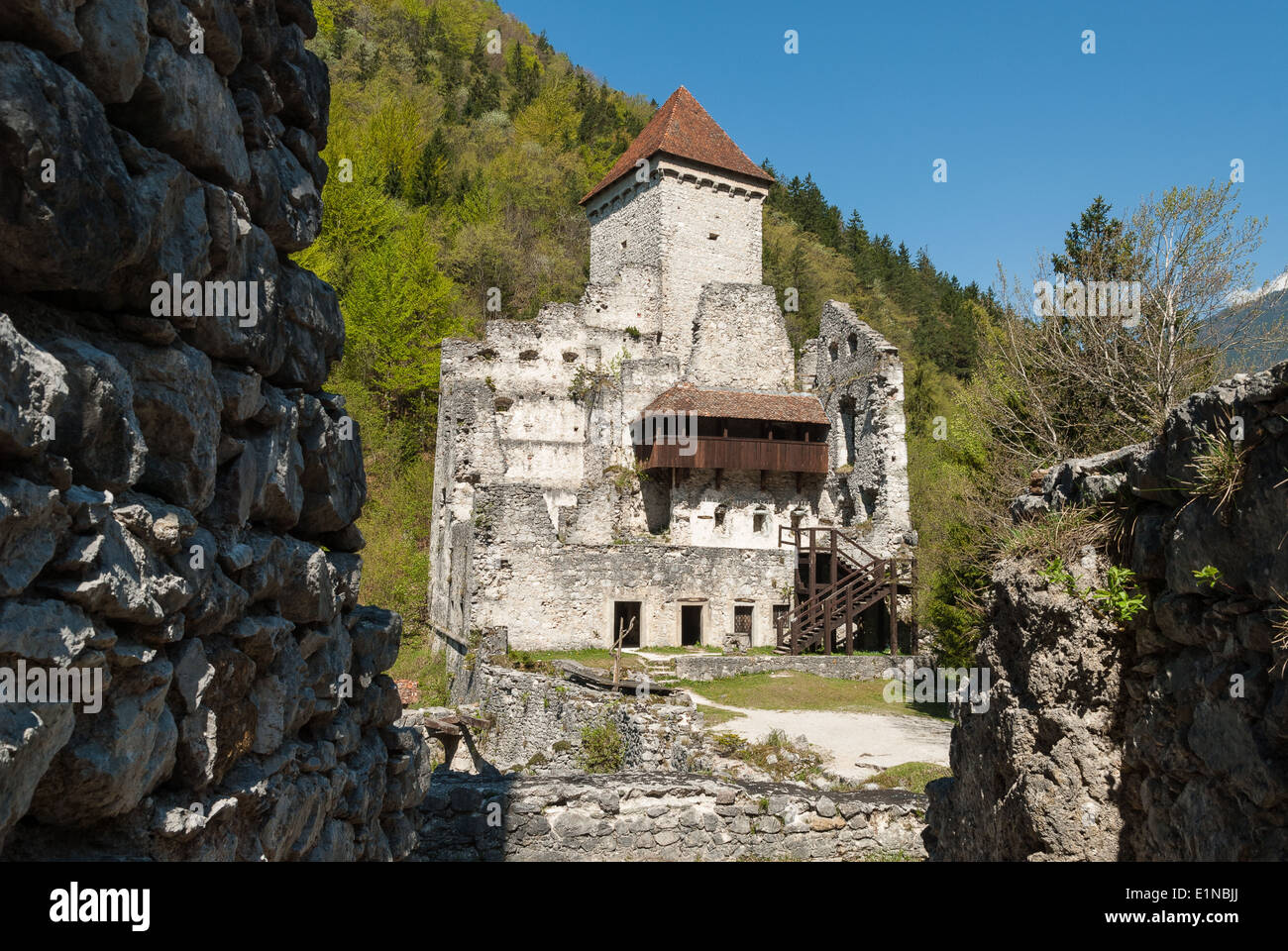 The 12th century ruined Kamen Castle, near Begunje na Gorenjskem, Slovenia Stock Photo