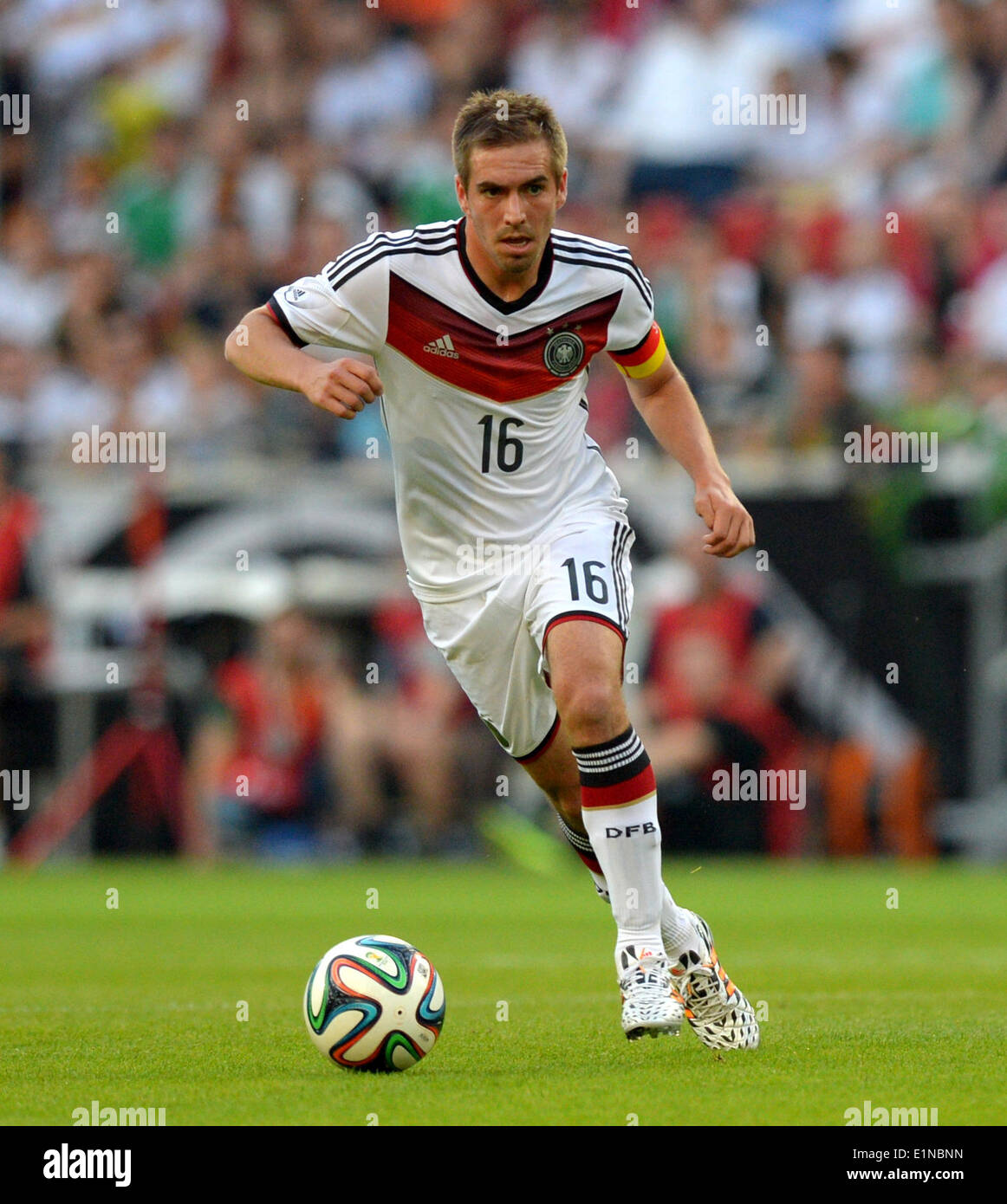 Mainz, Germany. 06th June, 2014. Germany's Philipp Lahm plays the ball during the international friendly match between Germany and Armenia at Coface Arena in Mainz, Germany, 06 June 2014. Germany won 6-1. Photo: Thomas Eisenhuth/dpa/Alamy Live News Stock Photo