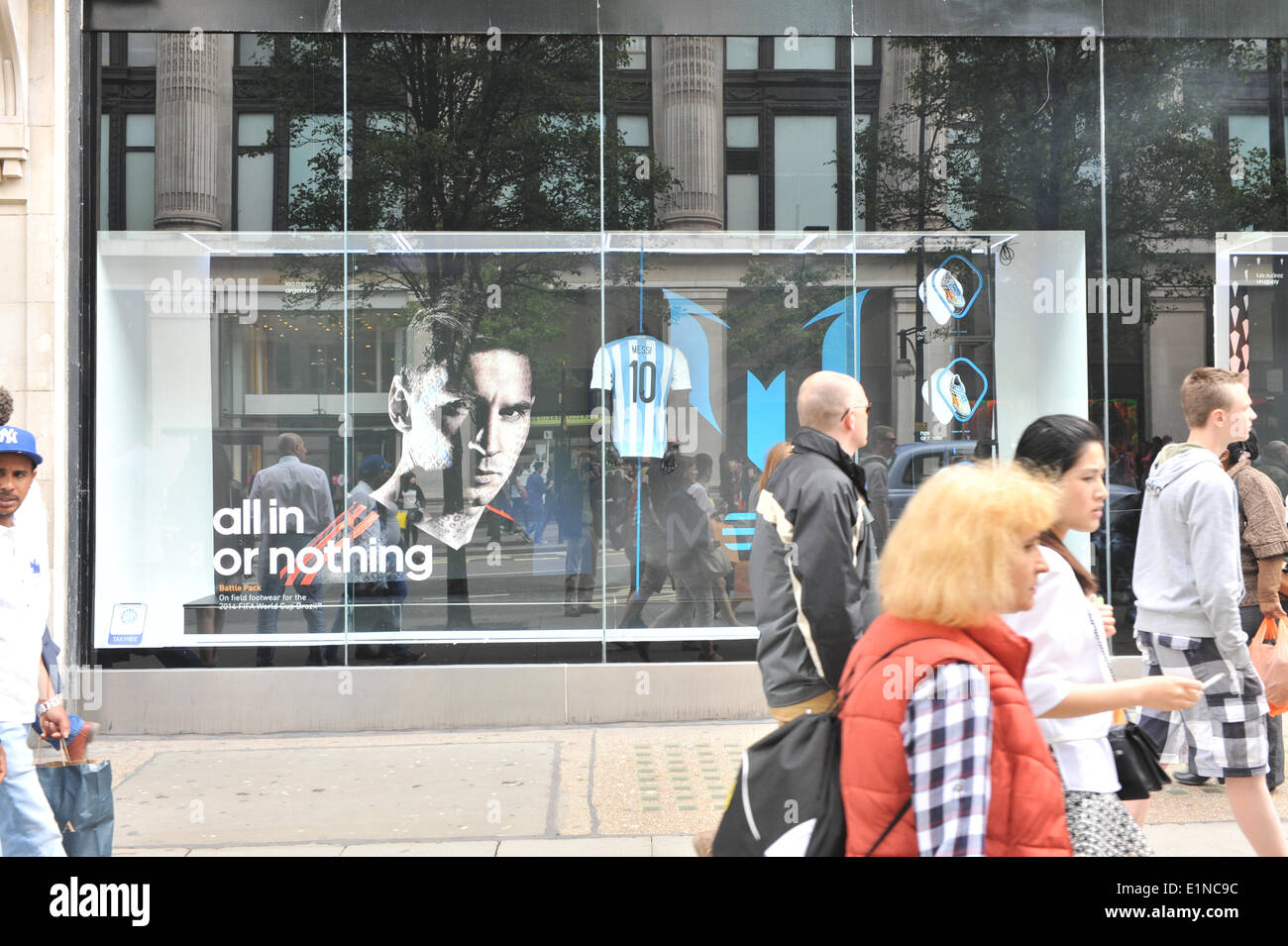Oxford Street, London, UK. June 2014. Adidas store with World Cup adverts ahead of the World Cup in Brazil. Credit: Matthew Chattle/Alamy Live News Stock Photo - Alamy