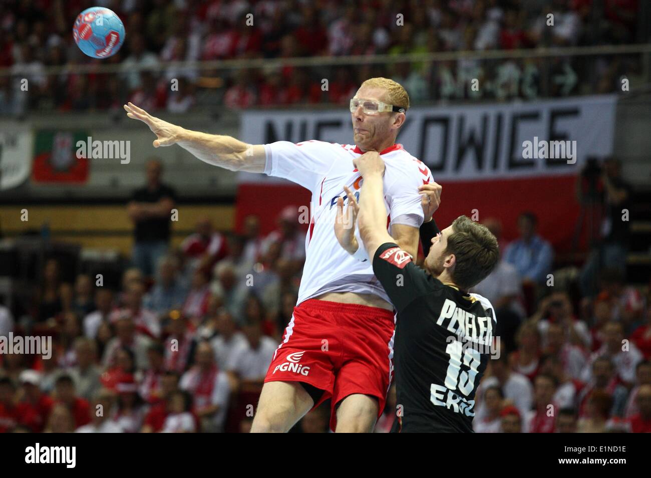 Gdansk, Poland 7th, June 2014 Quatar 2015 Men's World Handball Championship Play Off game between Poland and Germany at ERGO Arena sports hall. Bielecki Karol (8) in action during the game. Credit:  Michal Fludra/Alamy Live News Stock Photo