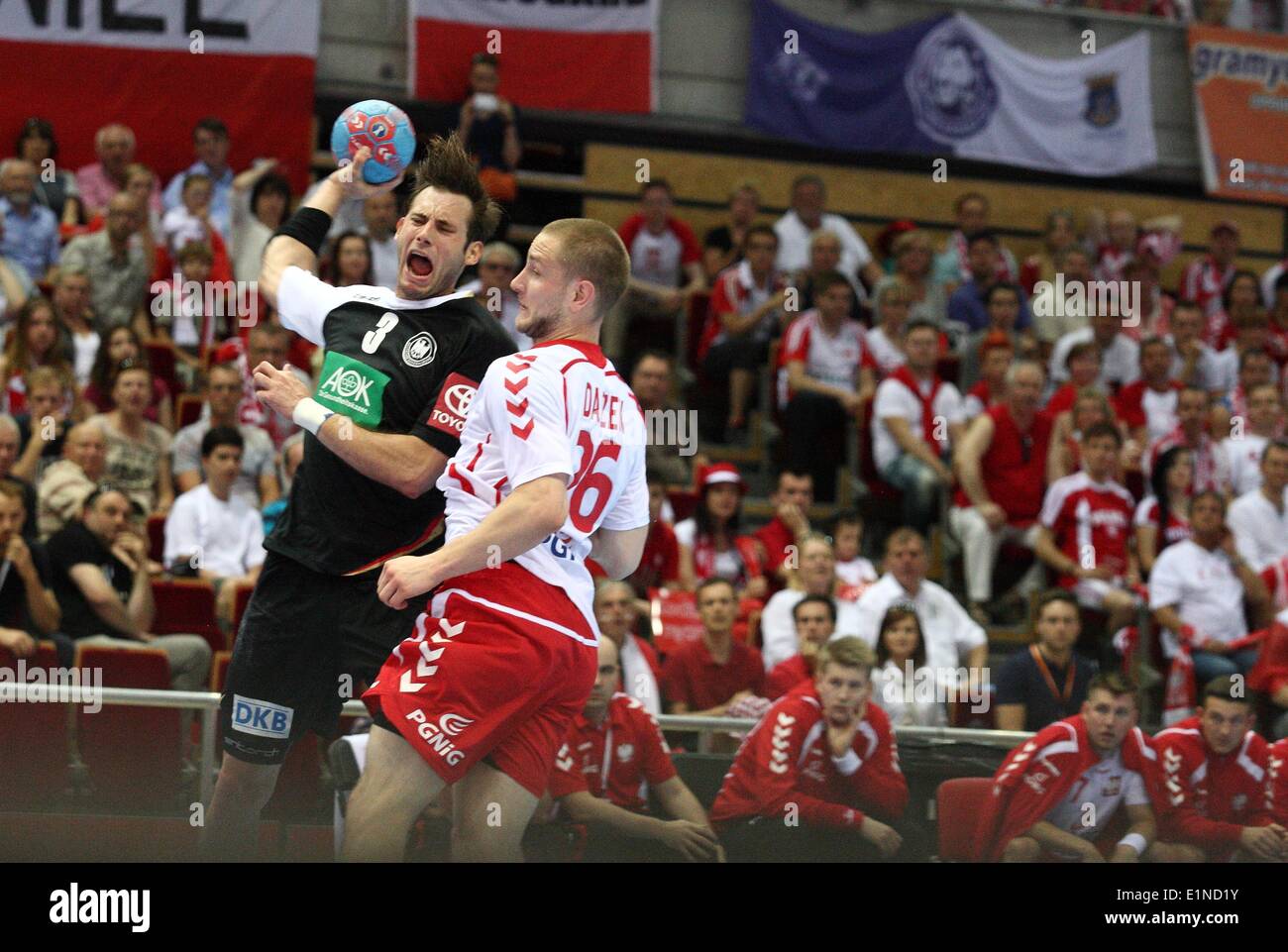 Gdansk, Poland 7th, June 2014 Quatar 2015 Men's World Handball Championship Play Off game between Poland and Germany at ERGO Arena sports hall. Uwe Gansheimer (3) in action during the game. Credit:  Michal Fludra/Alamy Live News Stock Photo